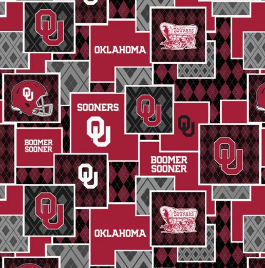 Licensed NCAA University of Oklahoma Argyle Boxes Cotton Fabric by the Yard