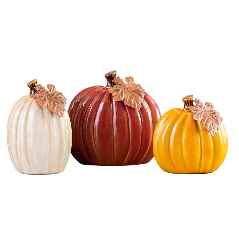 Ceramic Pumpkin Decor Set &#x2013; Fall Harvest Tabletop