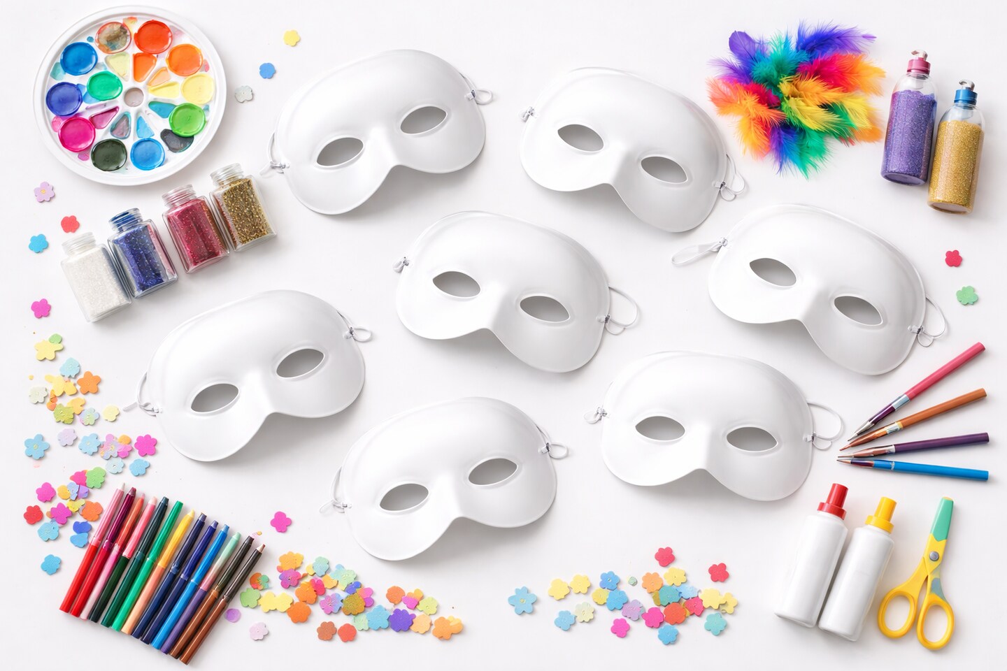 DIY Plastic White Half Masks with Elastic, Paint & Decorate, 6" x 3.5", 24 Pack