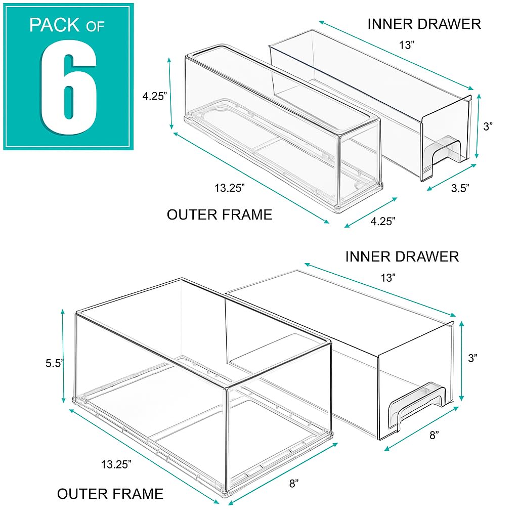 Sorbus Clear Stackable Pull Out Refrigerator Organizer Bins - for Kitchen, Refrigerator, Freezer, Organization and Storage