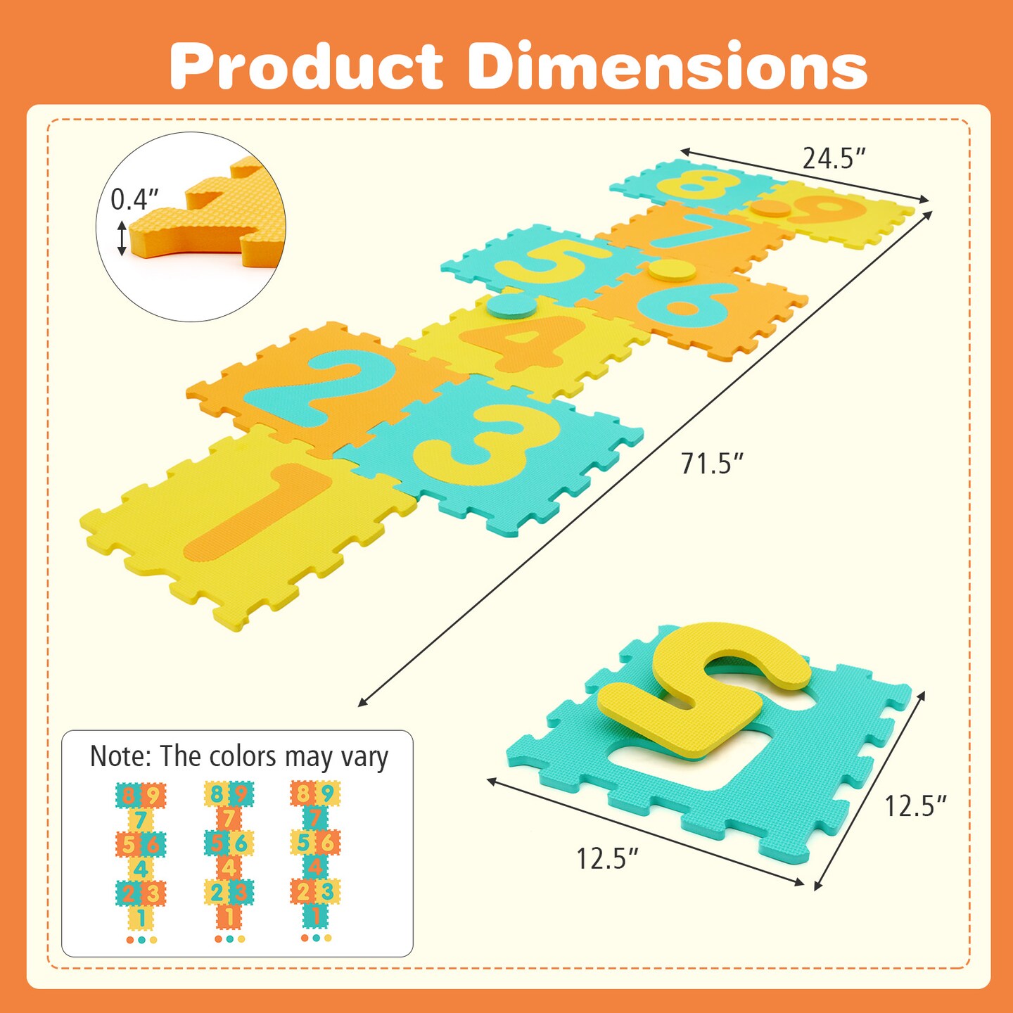 Kids Foam Hopscotch Mat with 9 Interlocking Tiles & 3 Marker Discs, Ages 10+ Months