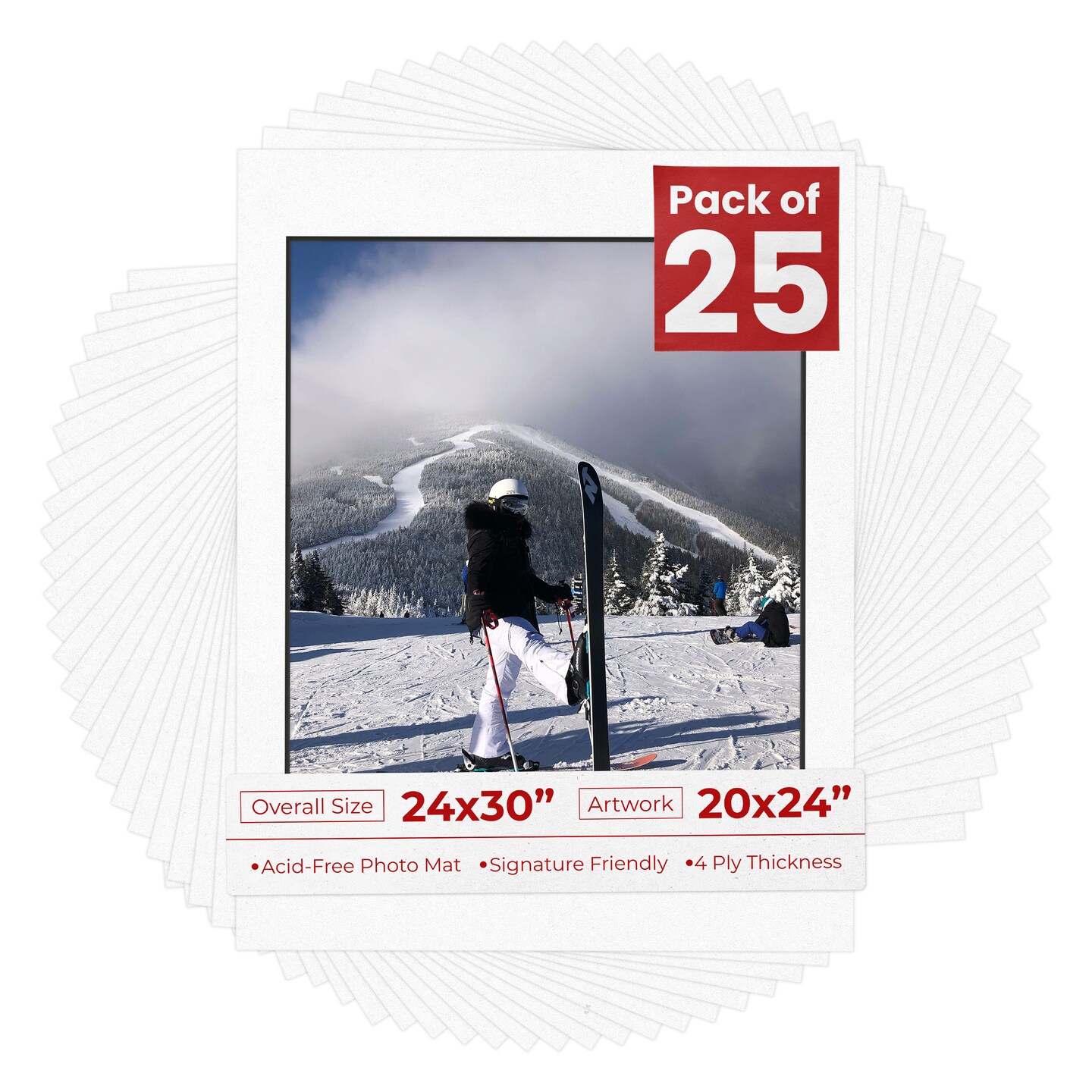 White with Black Core Mat Board for 24x30 Frames - Fits 20x24 Photos