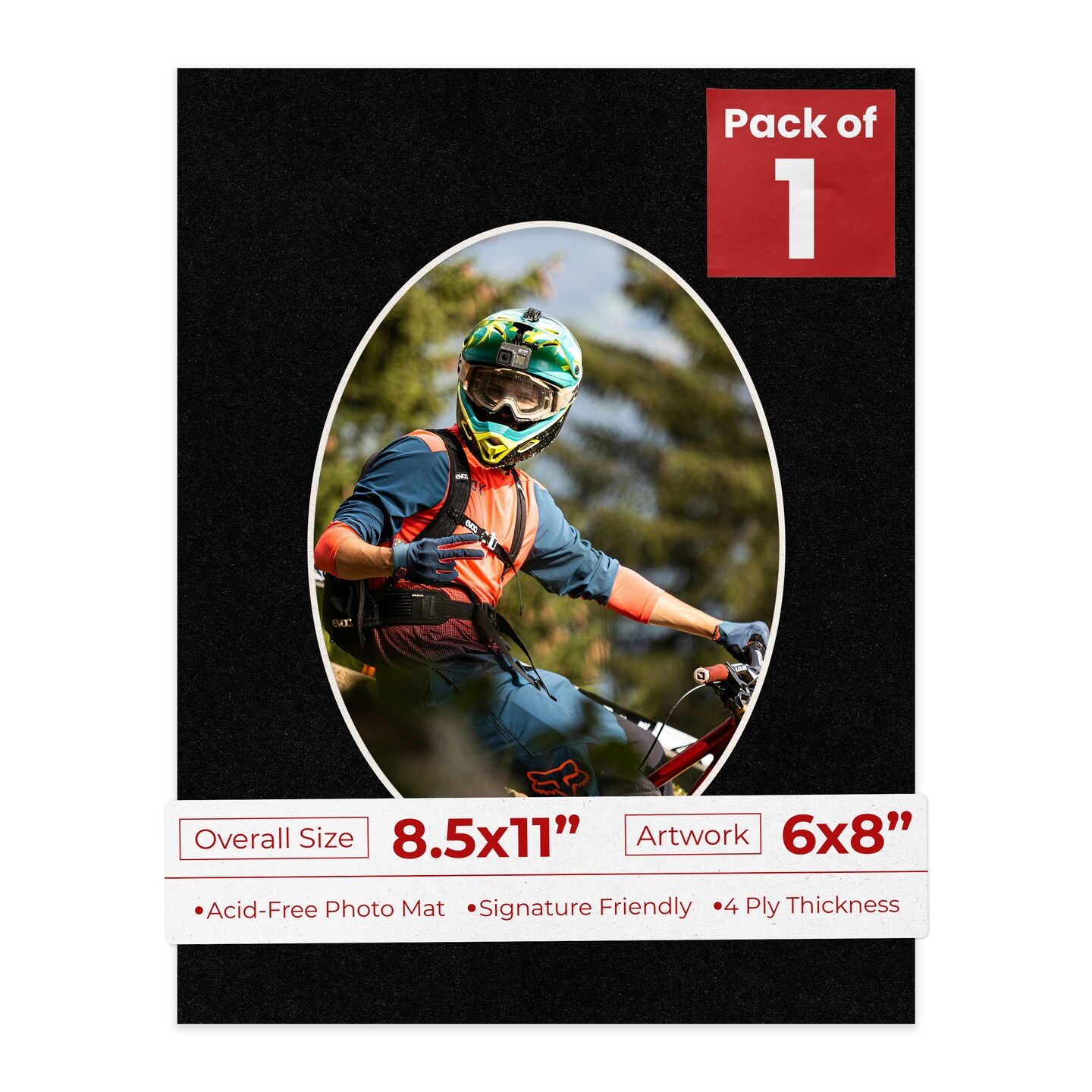 Black with Black Core Mat Board for 8.5x11 Frames - Oval Opening