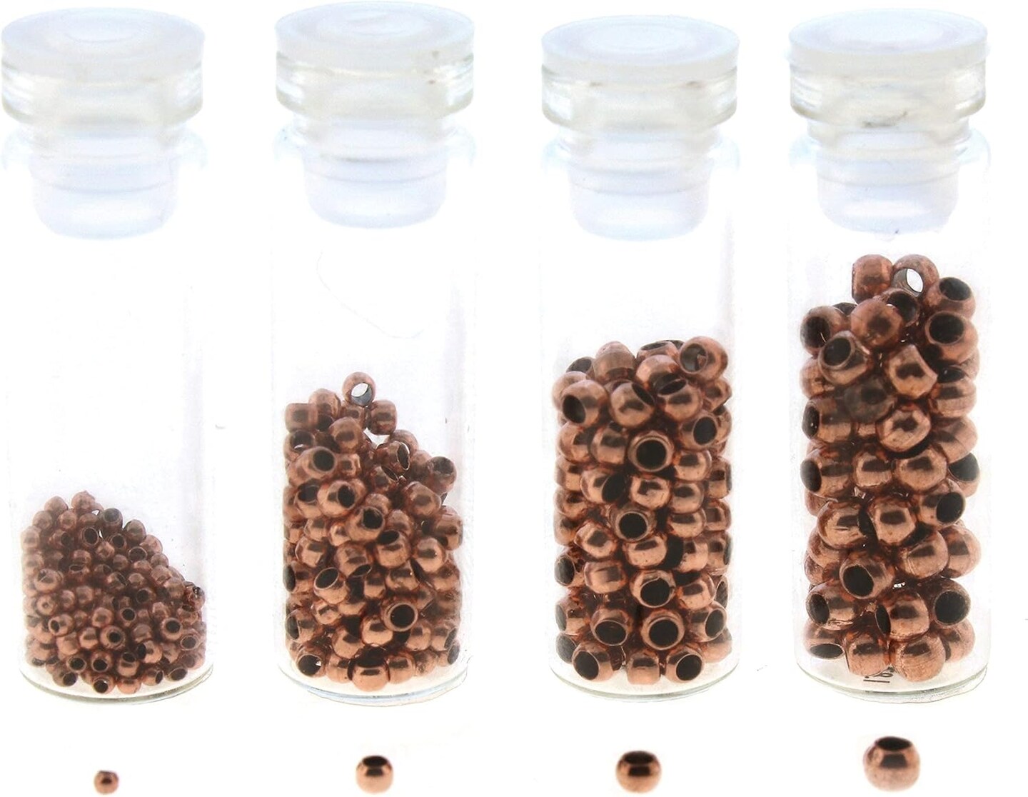 The Beadsmith Basic Elements Crimp Beads, 4 Vials in Assorted Sizes, Copper Color, Uniform Round Shape, No Sharp Edges, Designed to Secure The Ends of Jewelry Stringing Wires and Cables