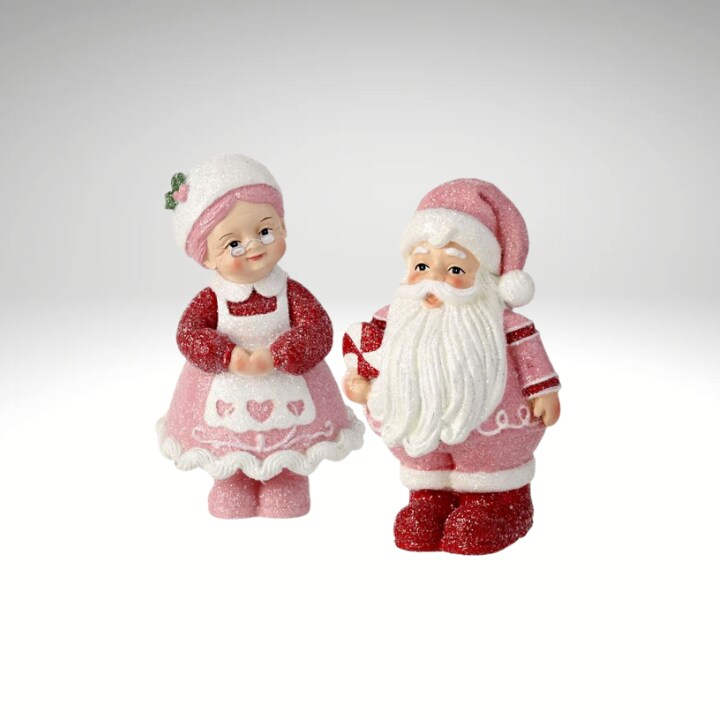 6&#x22; Pink Santa and Mrs. Claus Figurine Set &#x2013; Resin Candy Christmas Decorations-MTX73326