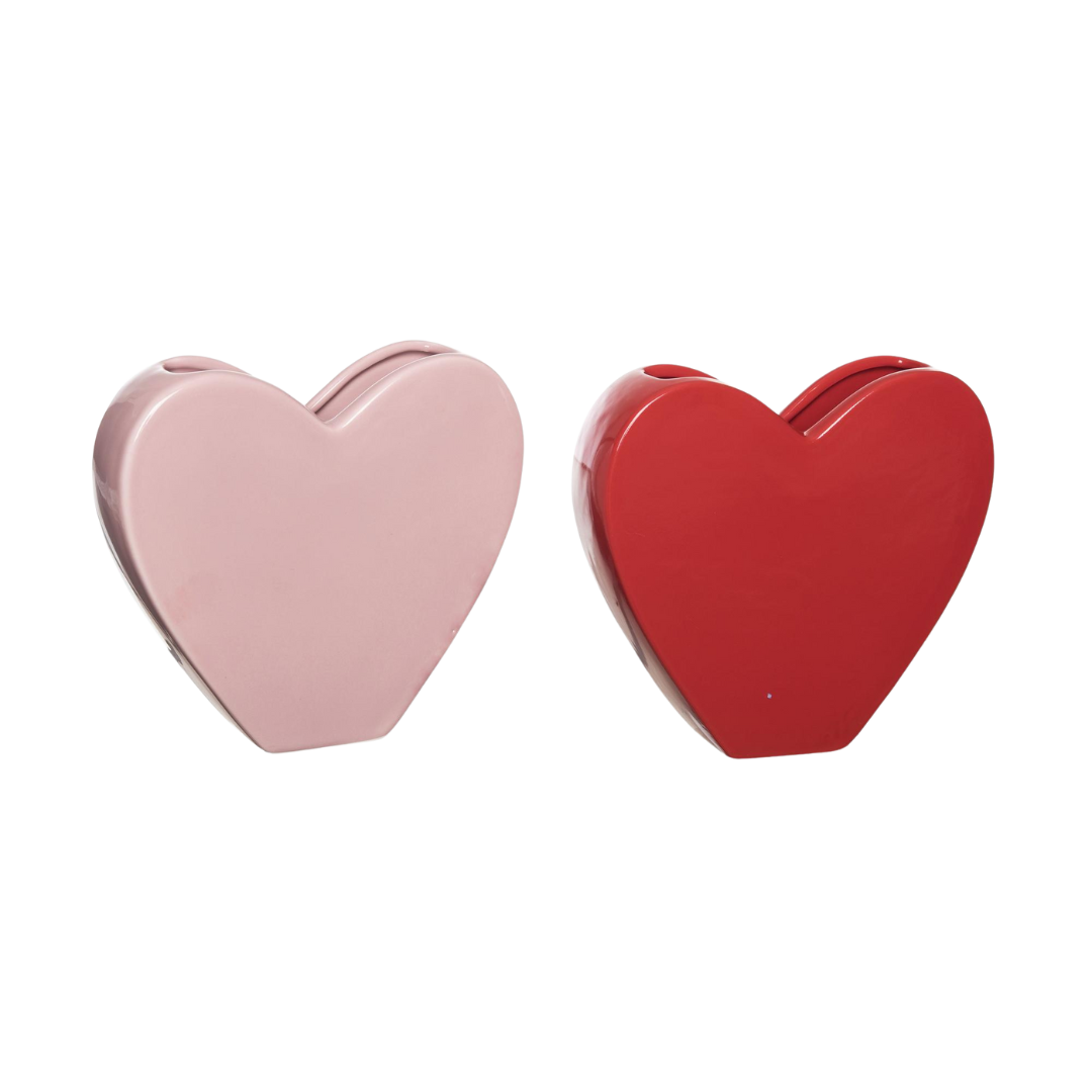 Transpac Ceramic Heart Shaped Vase Set of 2, Multicolor Decorative Vases for Valentine's Day, 7in Tall, Indoor Use