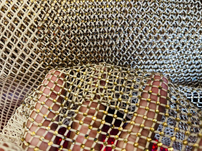 1 Yard Sparkly AB Rhinestone Fishnet Fabric Stretch Mesh for Costumes, Décor, and Apparel