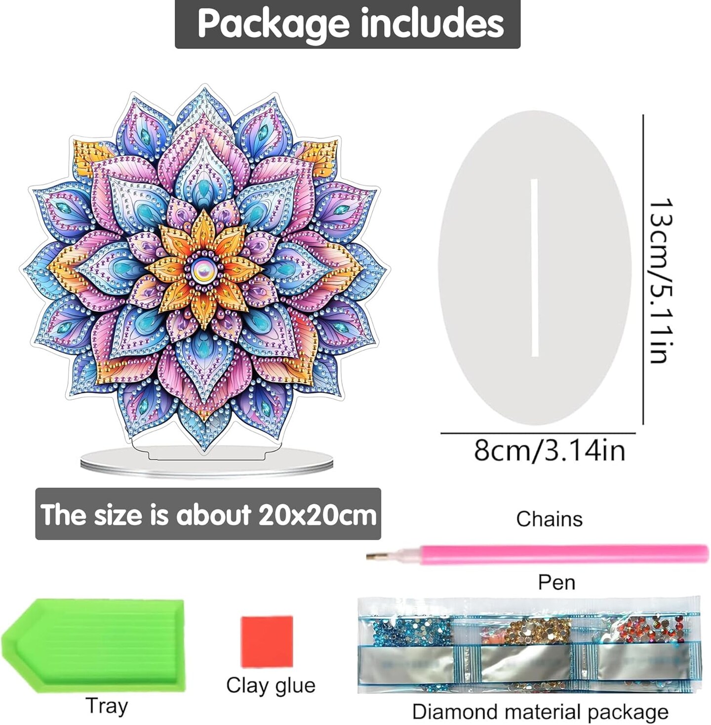 5D Mandala Diamond Art Desktop Ornament Kit – DIY Special-Shaped Rhinestone Gem Craft for Adults, Home & Office Decor, 7.87x7.87 in