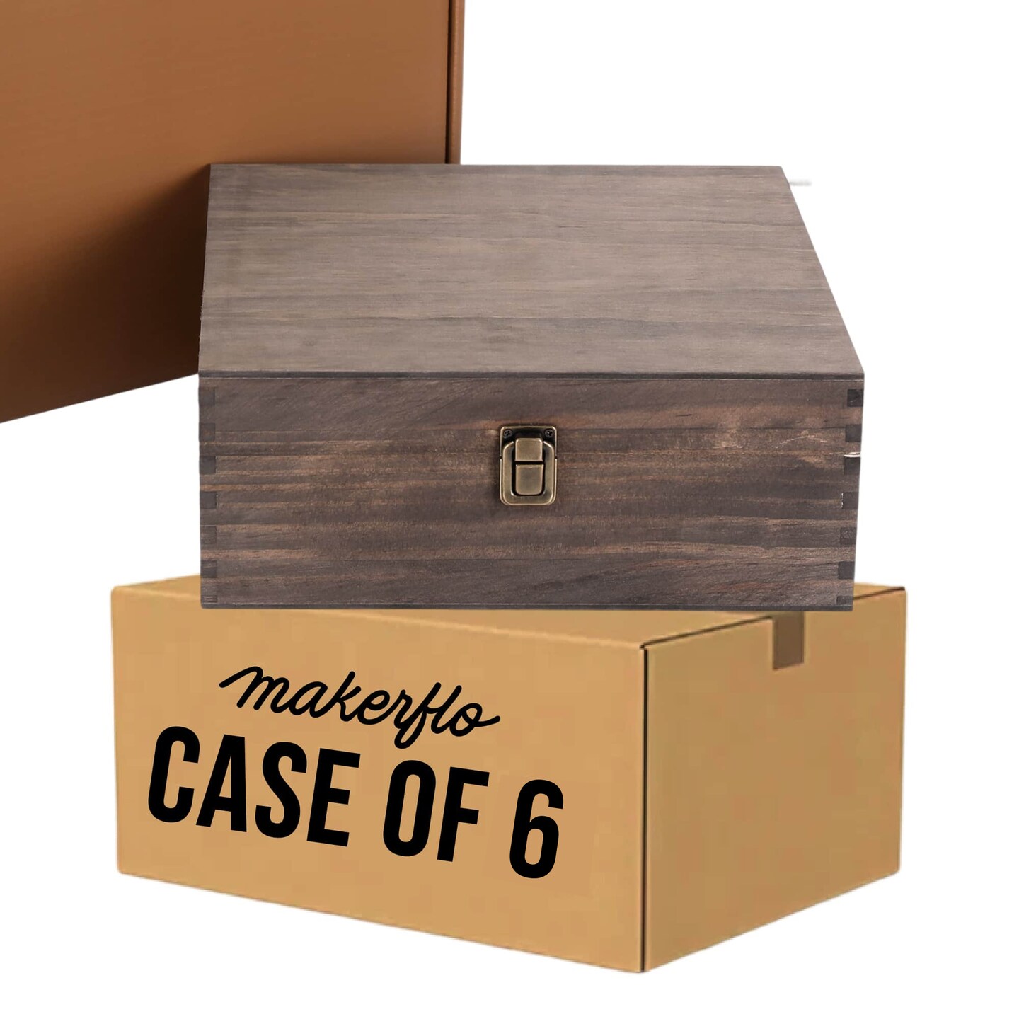 MakerFlo Large Pine Wood Memory Box with Black Felt Inside and Hinged with Clasp of Front, Keepsake Wooden Box Ideal for Craft and Personalization (Laser Engraving, Epoxy, UV DTF, and Vinyl)