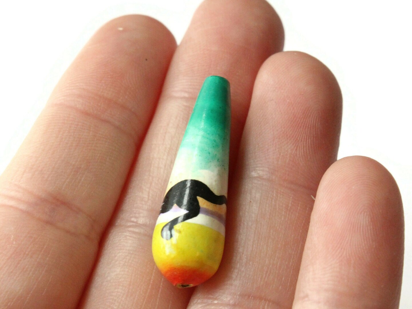 5 32mm Vintage Painted Clay Multicolor Teardrop Cat Peruvian Beads