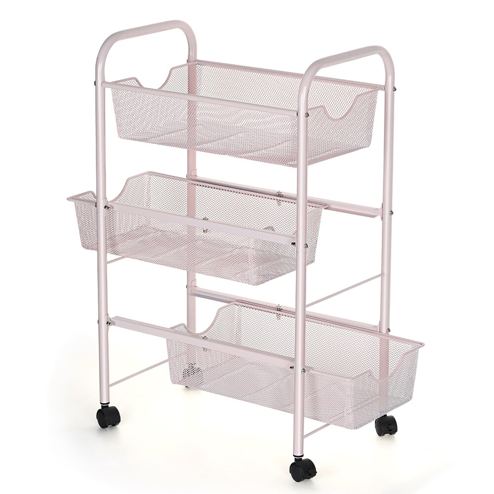 3-Tier Rolling Metal Storage Basket Cart – Mesh Utility Organizer with Wheels, Kitchen & Pantry Fruit Vegetable Rack, Bathroom & Office Storage