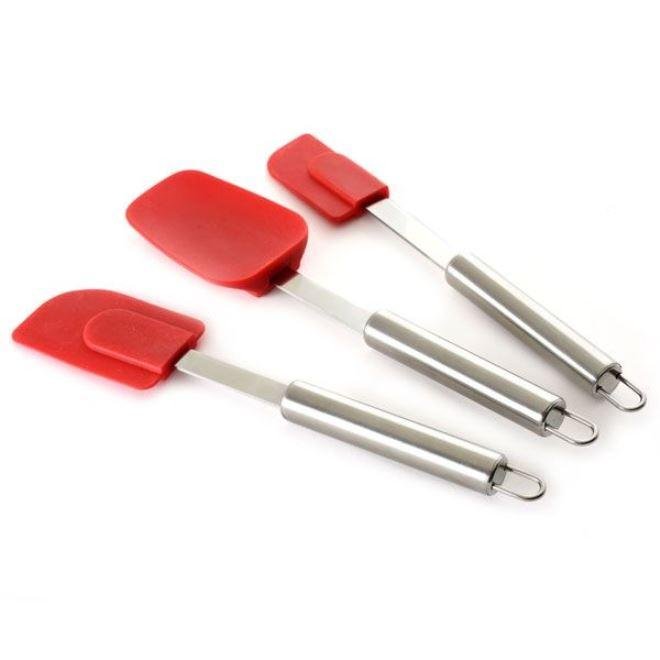 Norpro 3 Piece Silicone / Stainless Steel Kitchen Spatula Set - Red