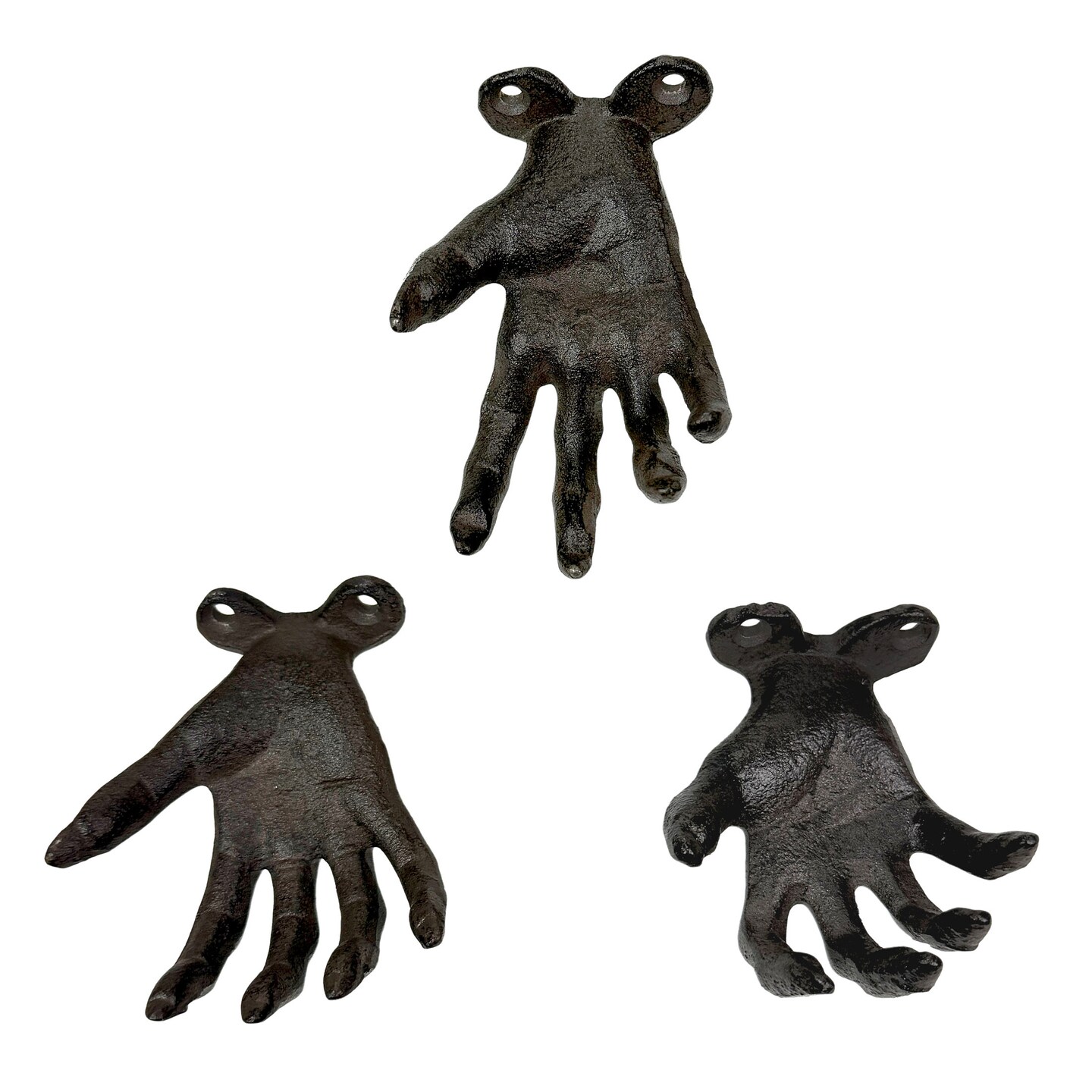 Set of 3 Cast Iron Creepy Hand Wall Hooks Gothic Horror Decor 3D Hands
