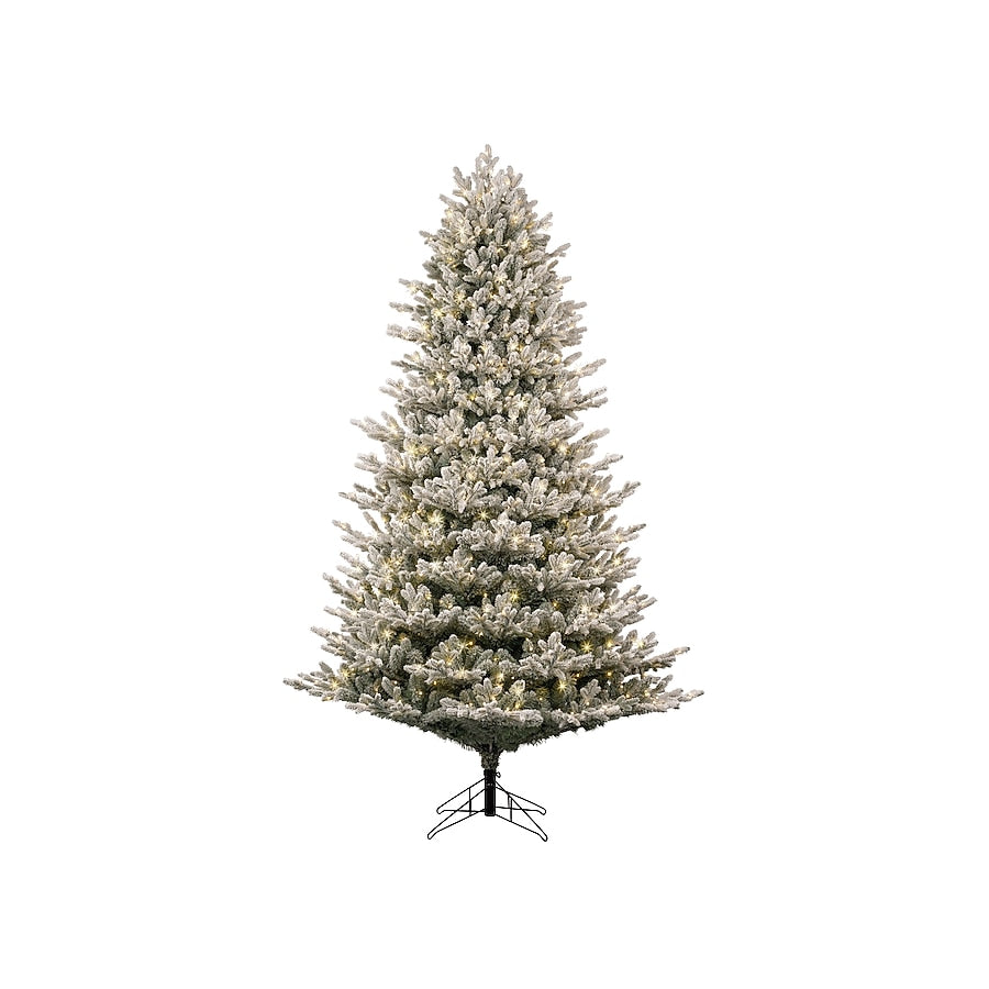 Flocked Montana Fir Christmas Tree with Twinkling Warm White LED Lights - 7.5 Foot