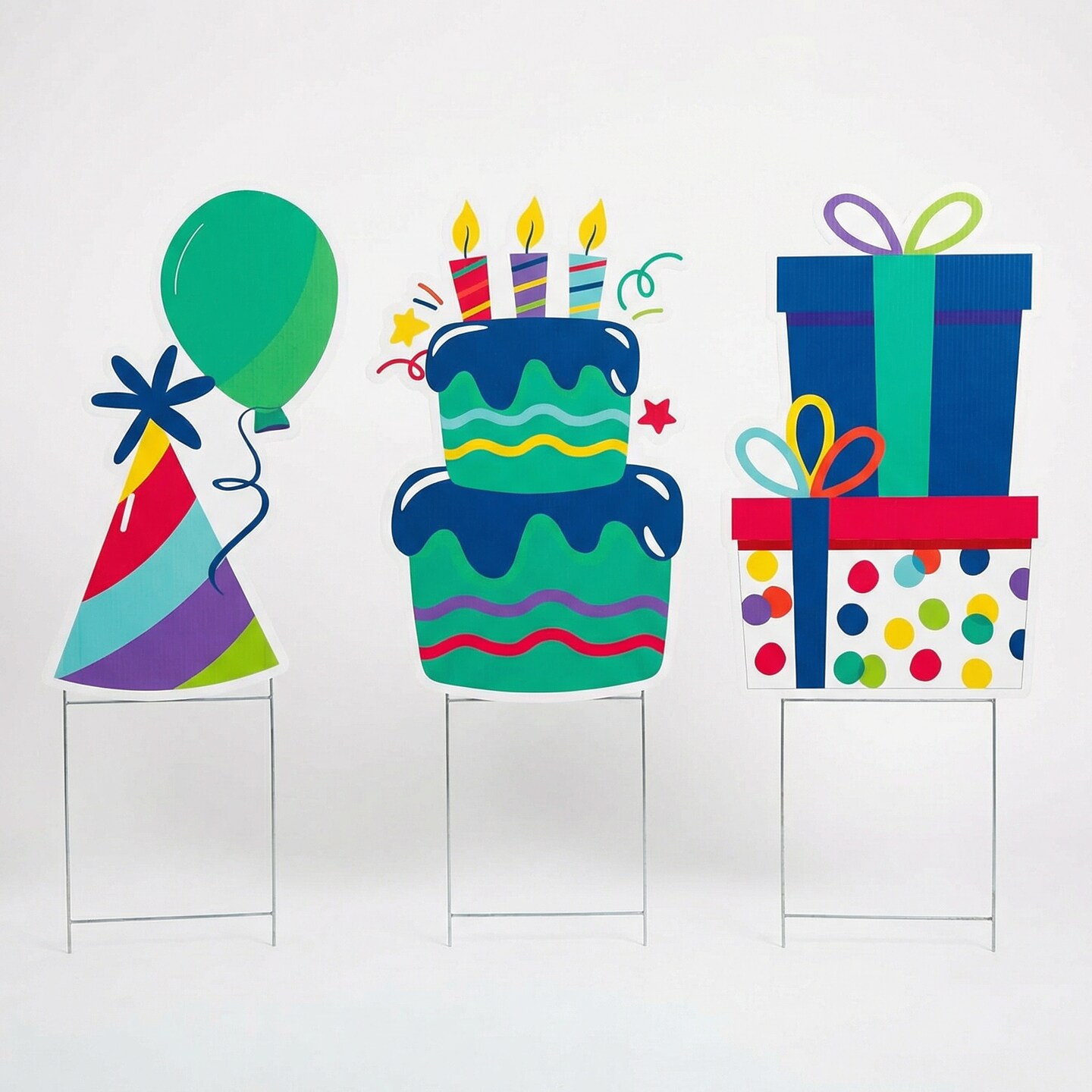 Vibrant Birthday Yard Signs with Stakes, 24.8" x 15.8", Pack of 3 Outdoor Party Decorations