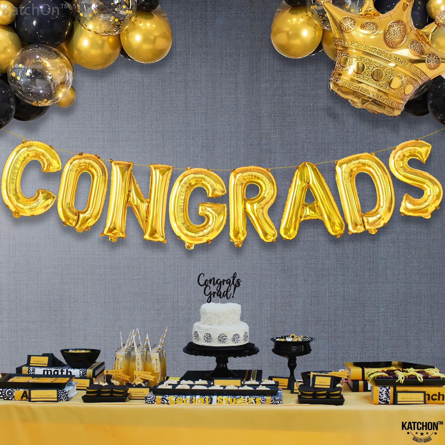 Graduation Decorations 2026 | Gold Congrats Balloons - 16 Inch | Foil Gold Congrats Balloons for 2026 Graduation Decorations | Graduation Balloons Banner | Congratulations Banner - KatchOn