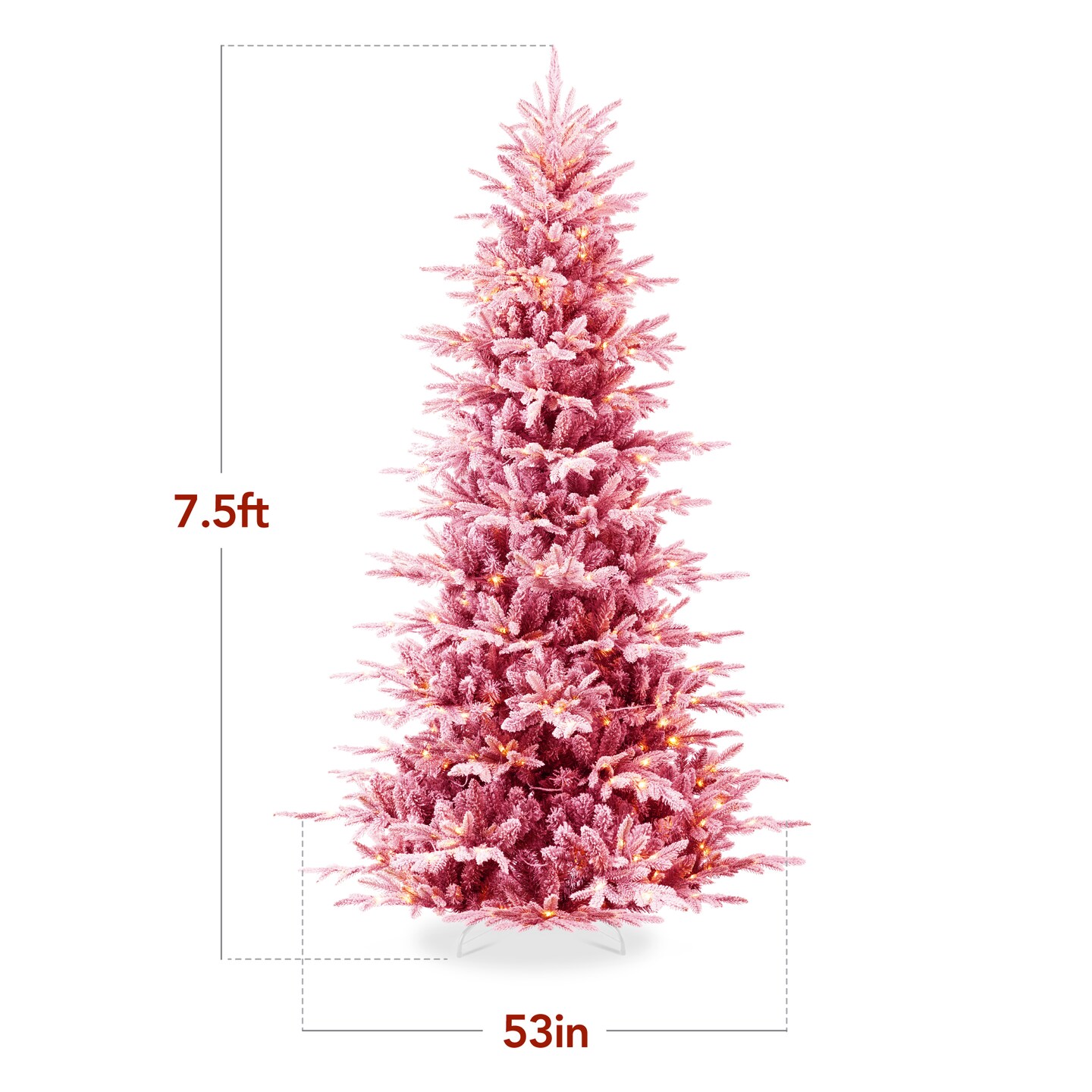 Best Choice Products Pre-Lit Flocked Artificial Aspen Noble Fir Christmas Tree w/ Branch Tips, LED Lights - Pink