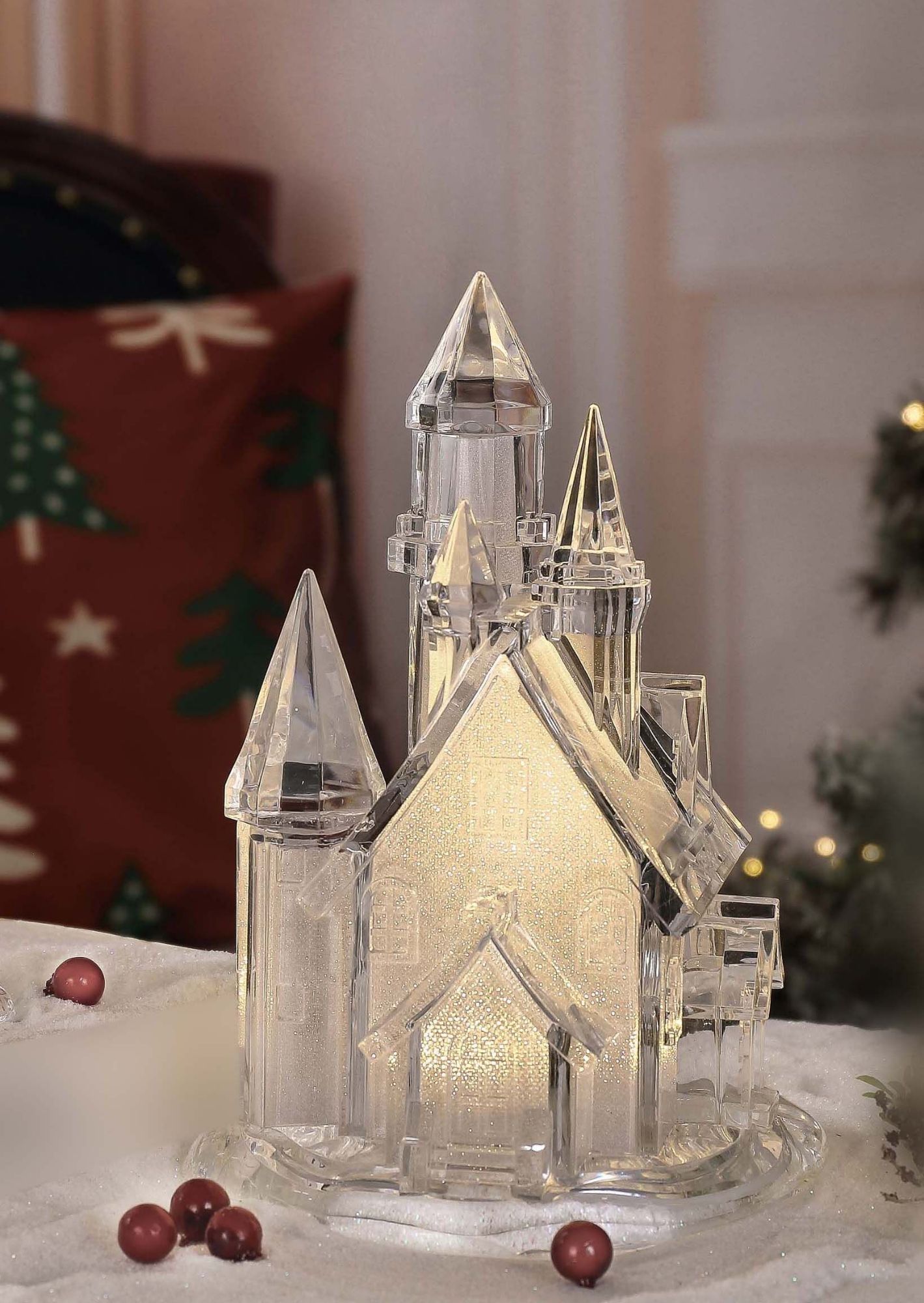 Icy Giftware LED Lighted Glitter Church Christmas Figurines - 10" - Set of 2