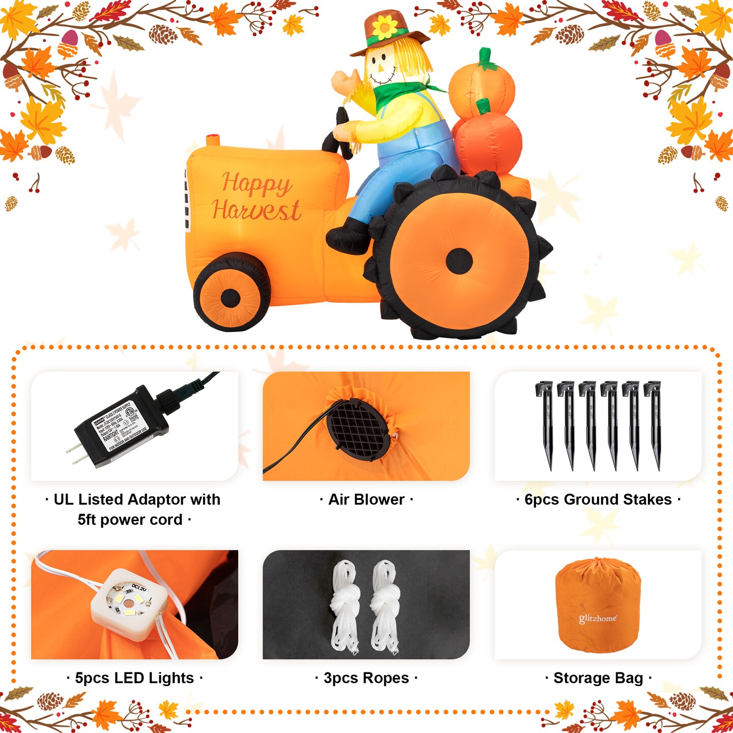 Set of 2 7ft Fall Lighted Inflatable Tractor Decor