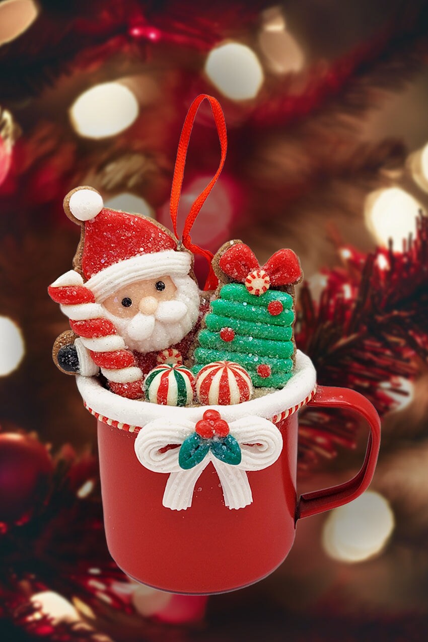 Christmas Ornament - Cup with Gingerbread Man. Wizardi Festive Decoration F07-N2-19-DAA101A