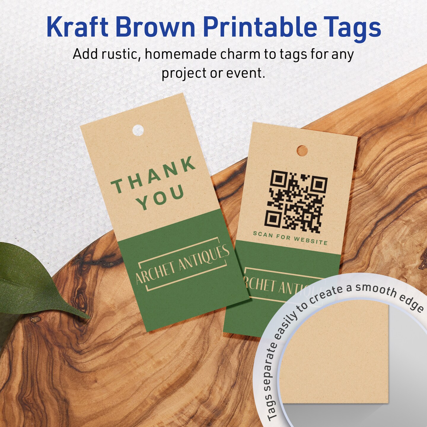Avery Printable Rectangle Price Tags, Sure Feed Technology, 1-1/2" x 3", Matte Kraft Brown Cardstock, Print-to-The-Edge, Laser/Inkjet Printable, 100 Total