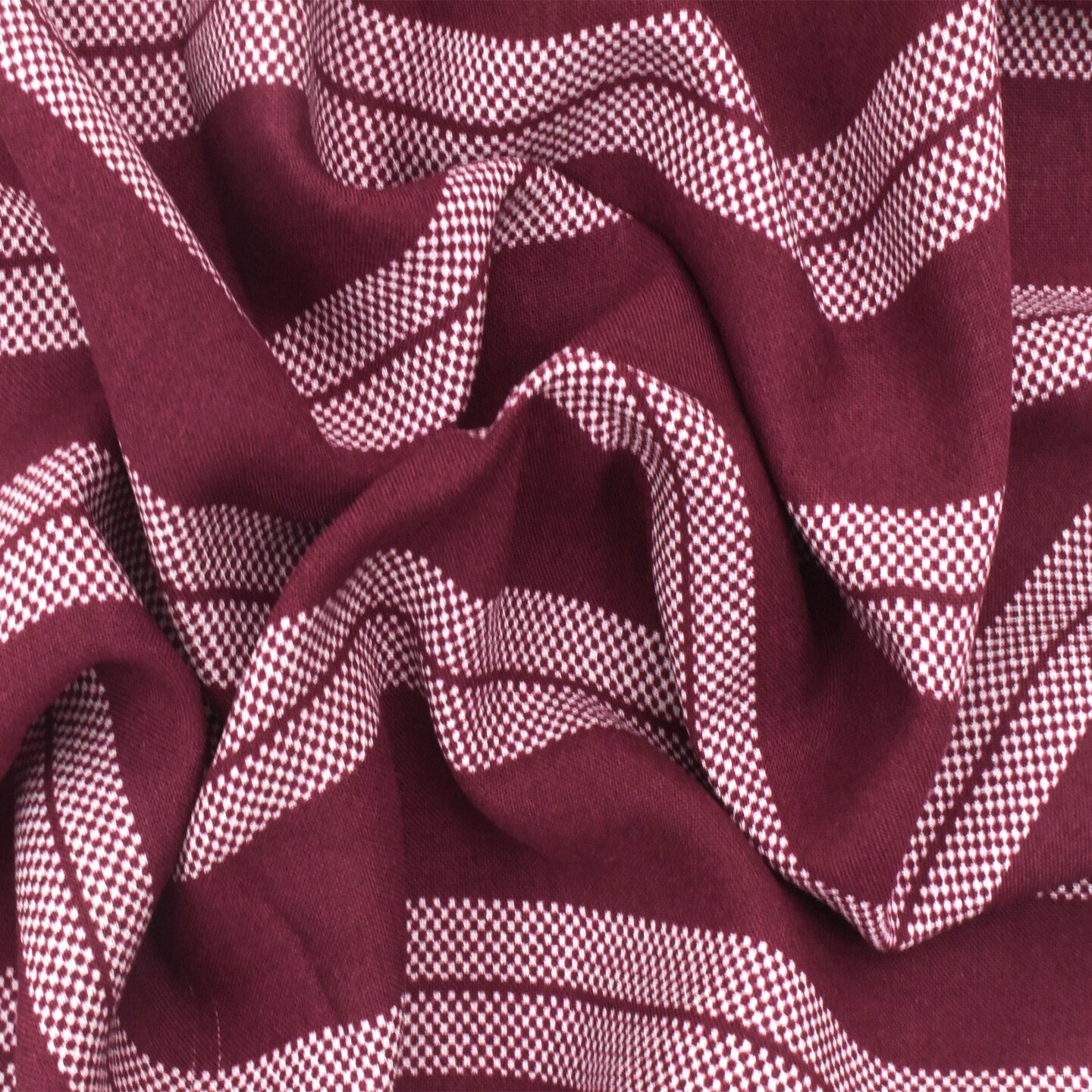 Raspberry Red-White Stripe Printed Challis Woven Fabric By the Yard