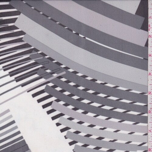 Grey/White Multi Abstract Stripe Power Mesh Fabric By the Yard