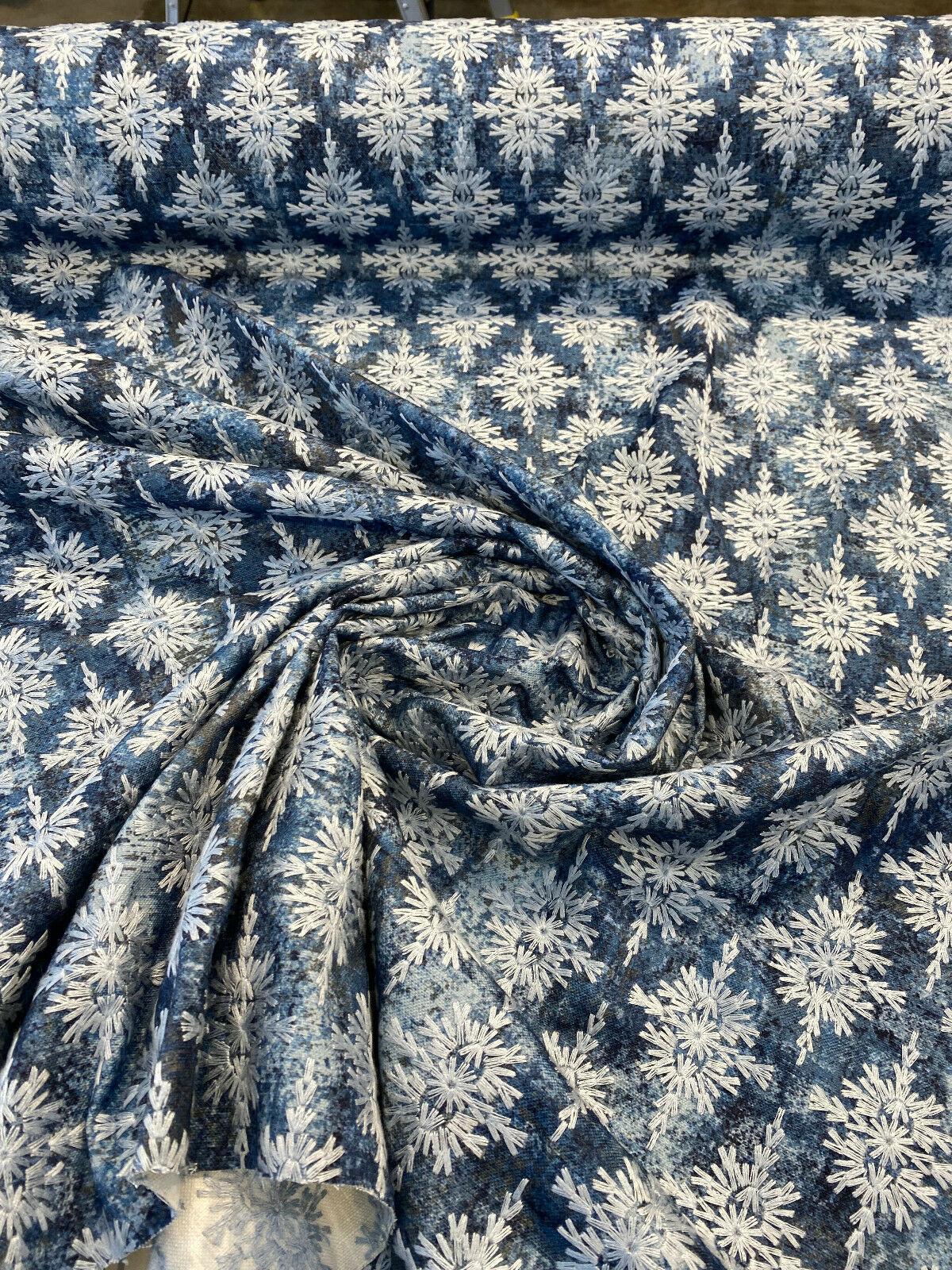 1 Yard P Kaufmann Asterisk Blue Midnight Embroidered Drapery Fabric 54 Inches Wide