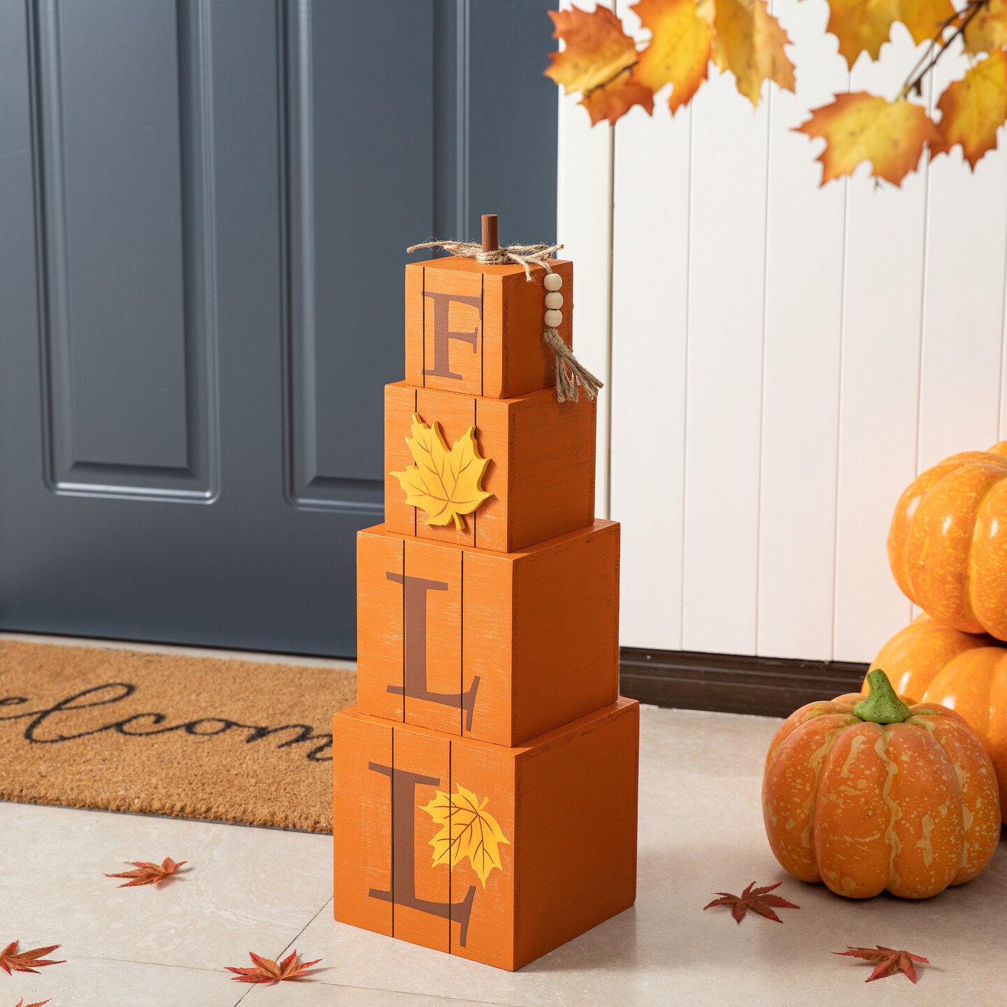 Set of 2 25.5&#x22;H Halloween and Fall Wood Reversible Boxed Porch Decor