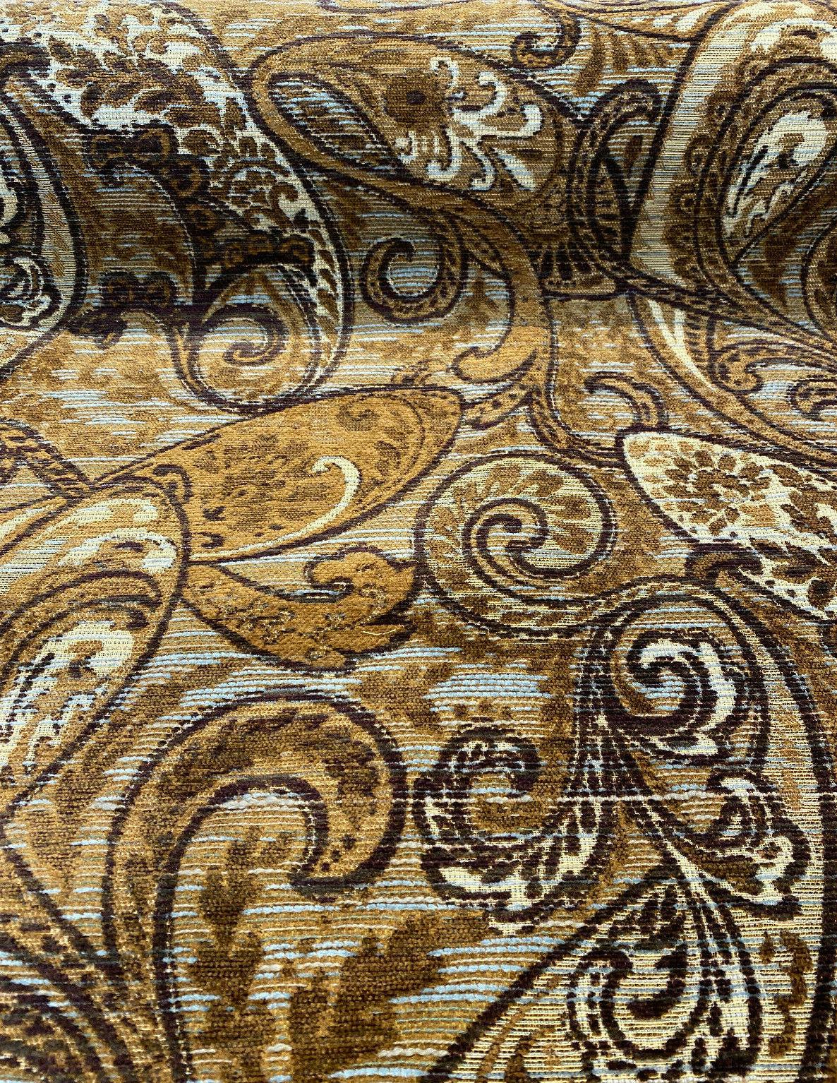 1 Yard Chocolate Teal Paisley Chenille Upholstery Fabric 90% Poly Chenille 10% Rayon 57 Inch Width