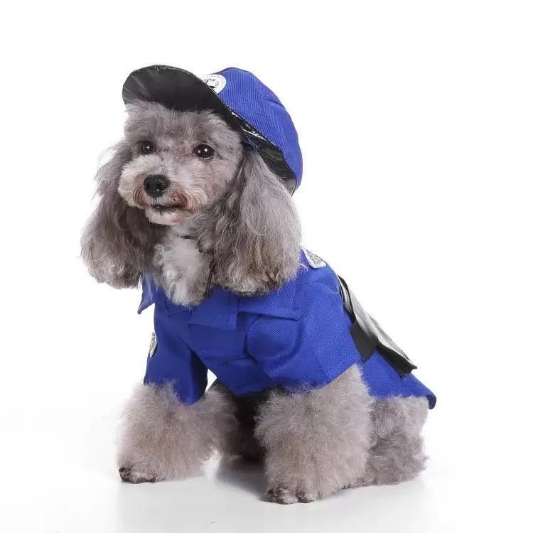 Edge Collections - 12" x 10" - Blue - Pet Life Police Dog Costume Uniform - 2-piece