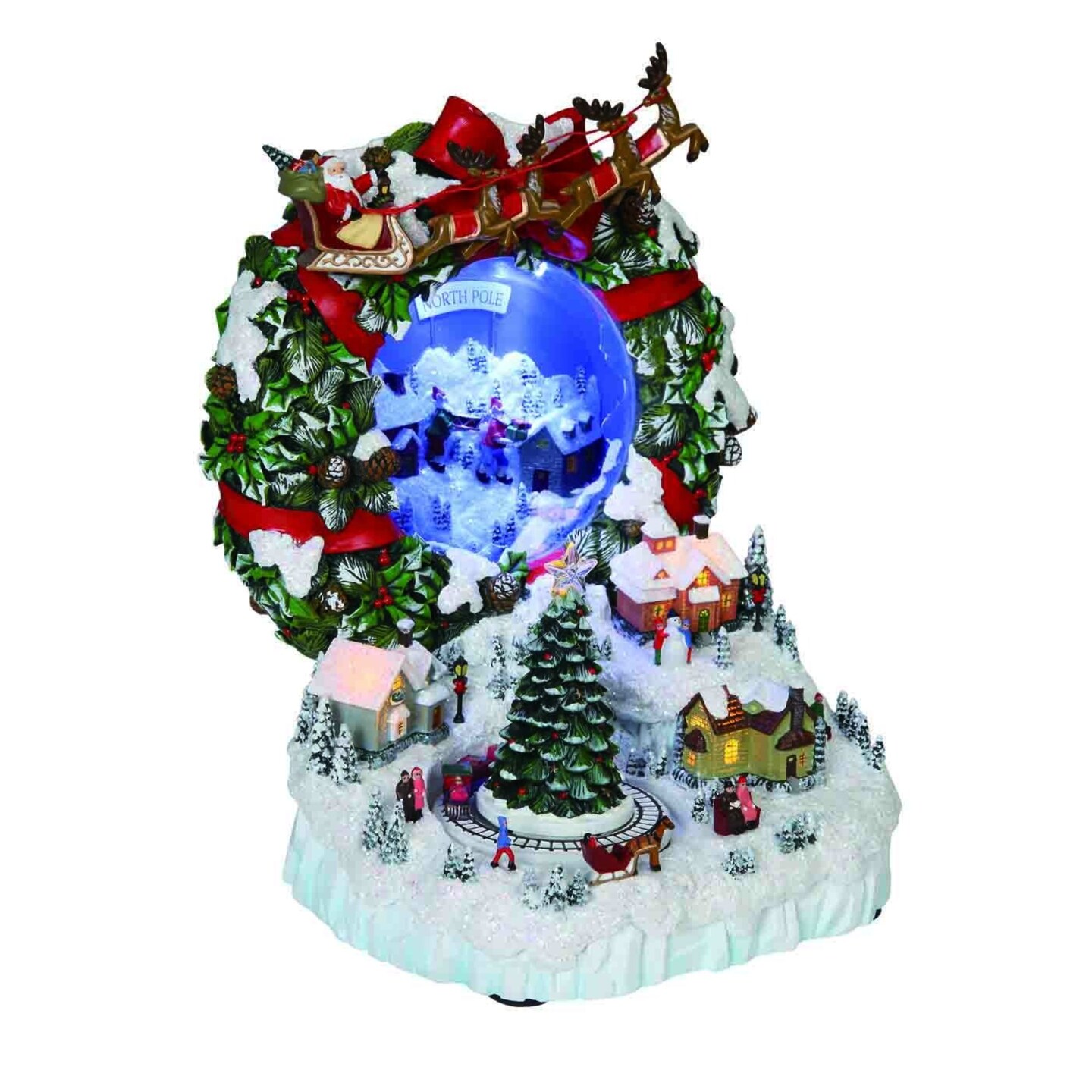 Icy Giftware LED Lighted Musical Frosted Wreath Village Christmas Figurine Decoration - 10"