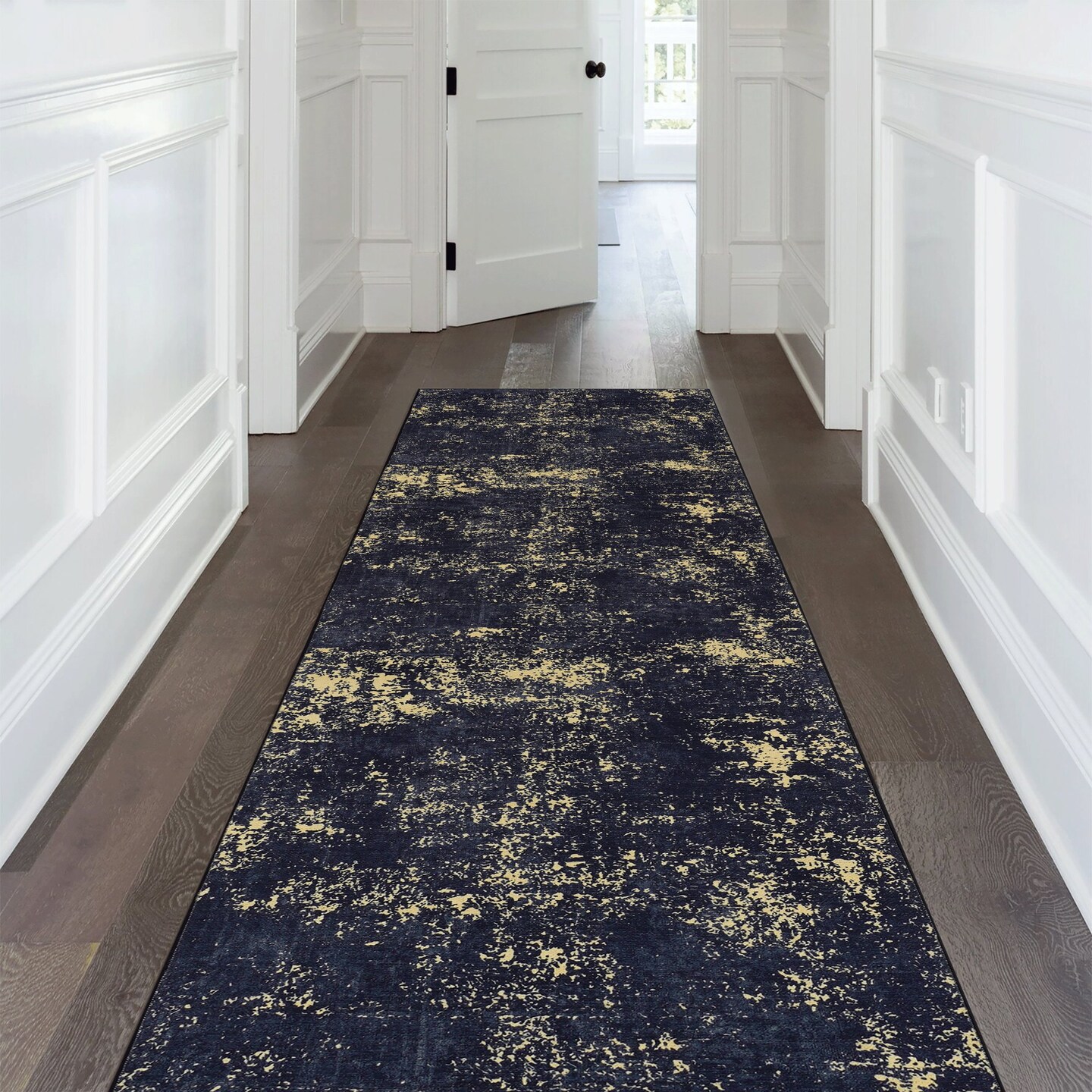 Edge Collections - 2'6'' x 10' - Black & Gold - Area Rugs Washable Low ...