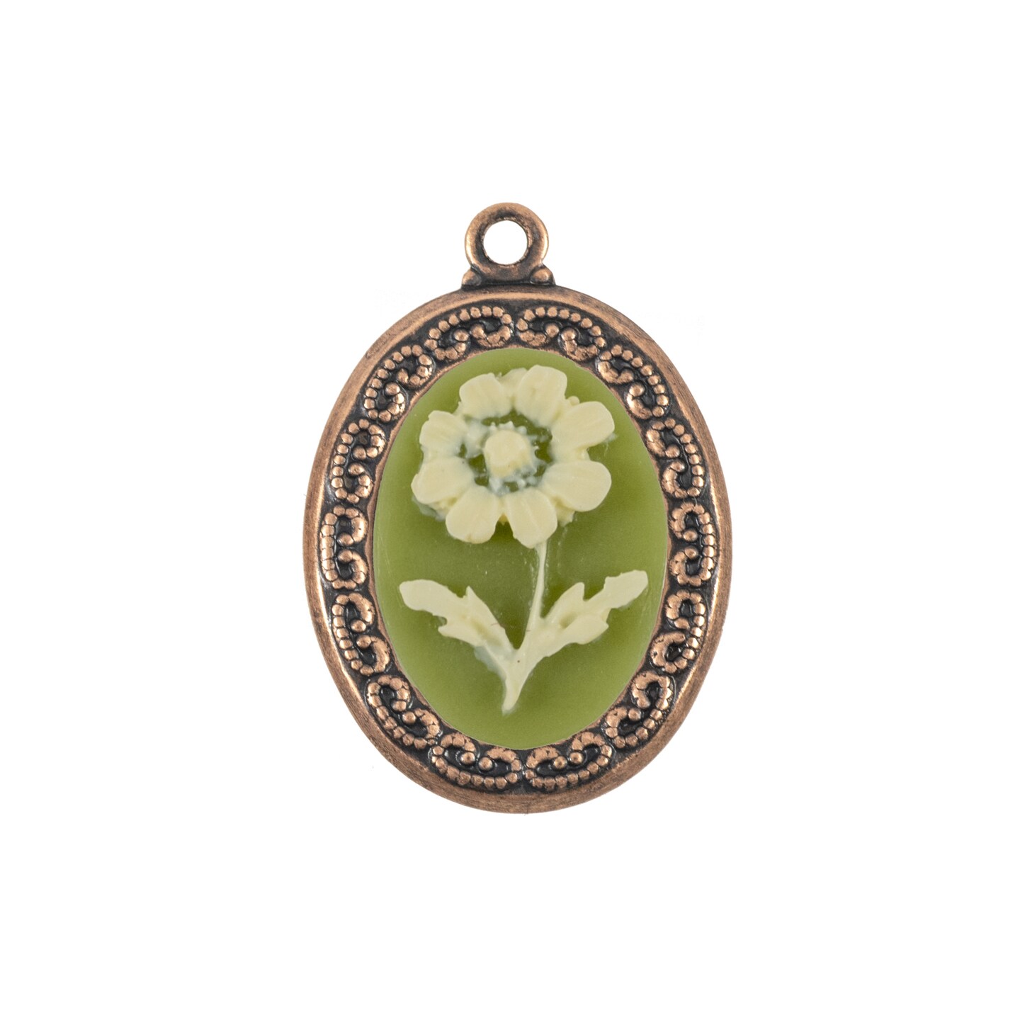 Six 14x10mm Green and Cream Daisy Resin Cameos - XXX - *CAM261