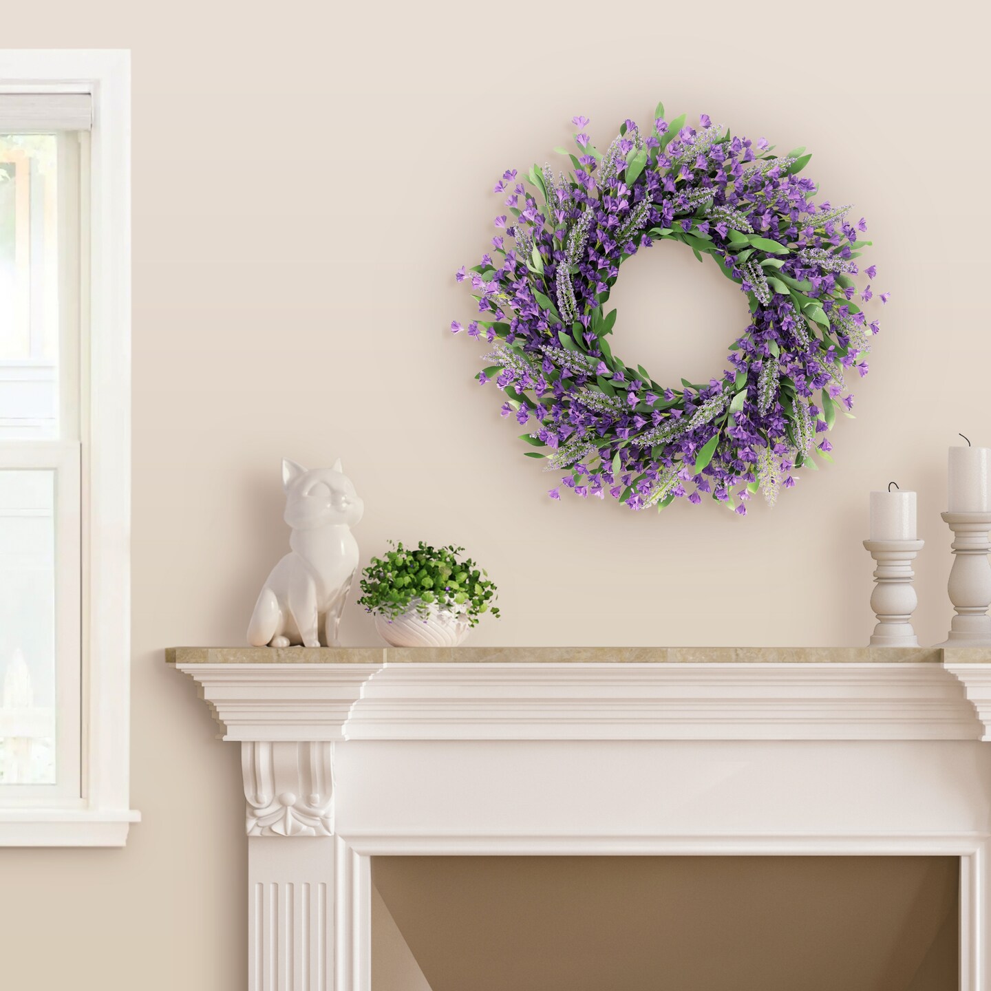 CC Christmas Decor Lavender Floral Artificial Wreath - 24" - Purple