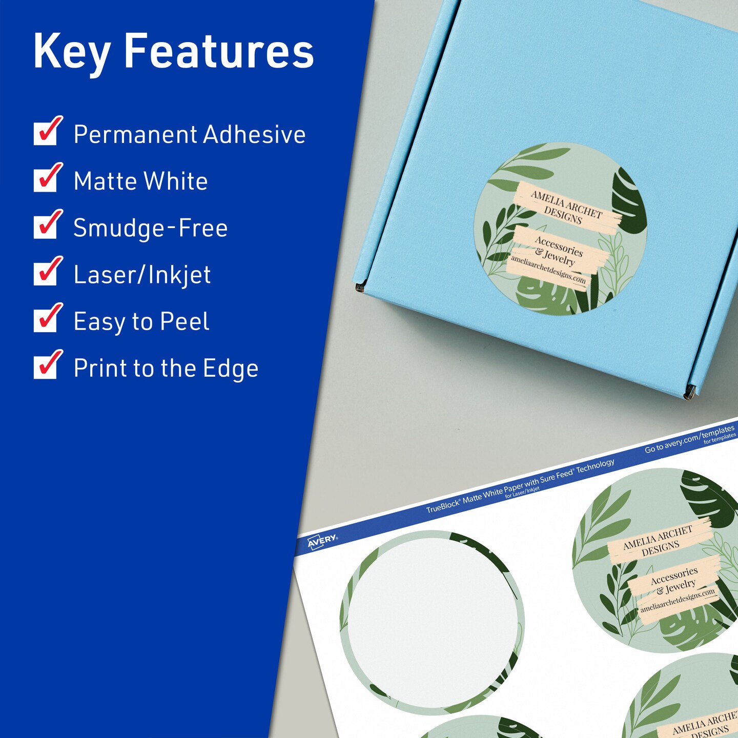 Avery TrueBlock Matte White Paper Labels, 2-1/2" diameter Round