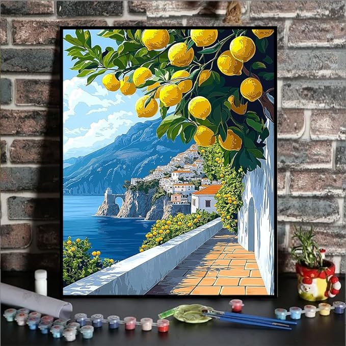 Paint by Numbers Kit for Adults Beginner-Amalfi Coast Adult Paint by Number Kits on Canvas, Easy Adults' Paint-by-Number Kits Oil Painting for Gift Home Wall Decor 16x20in