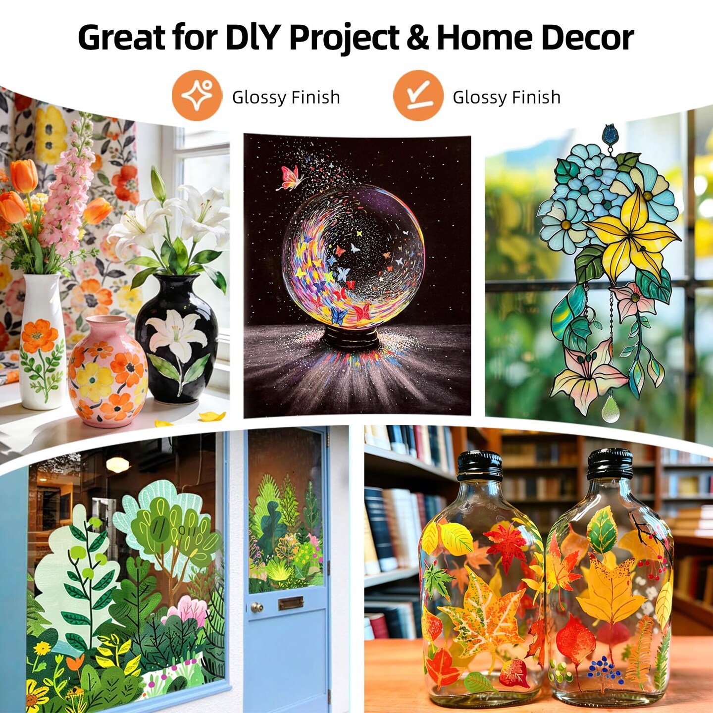 Colorful 14 Colors Stain Glass Paint Set with 6 Brushes, 1 Palette, Waterproof Permanent Glass Painting Kit for Kids to Arts on Wine Glasses,Bottle and Windows