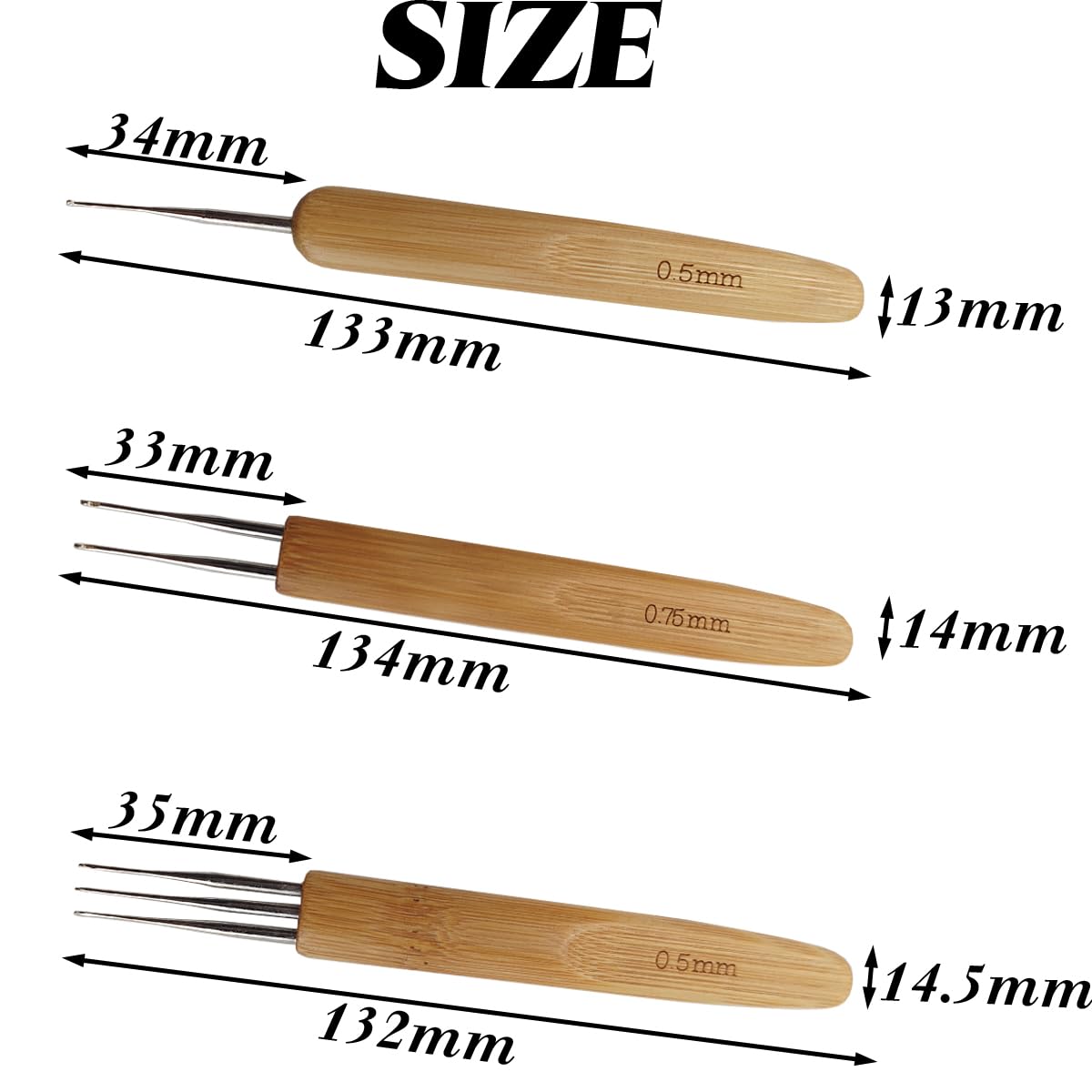 9PCS Dreadlock Crochet Hook for Hair Dreadlock Needle Tool for Braid Craft Dread Locks Crochet Needles 0.5mm 0.75mm 1mm 1.75mm