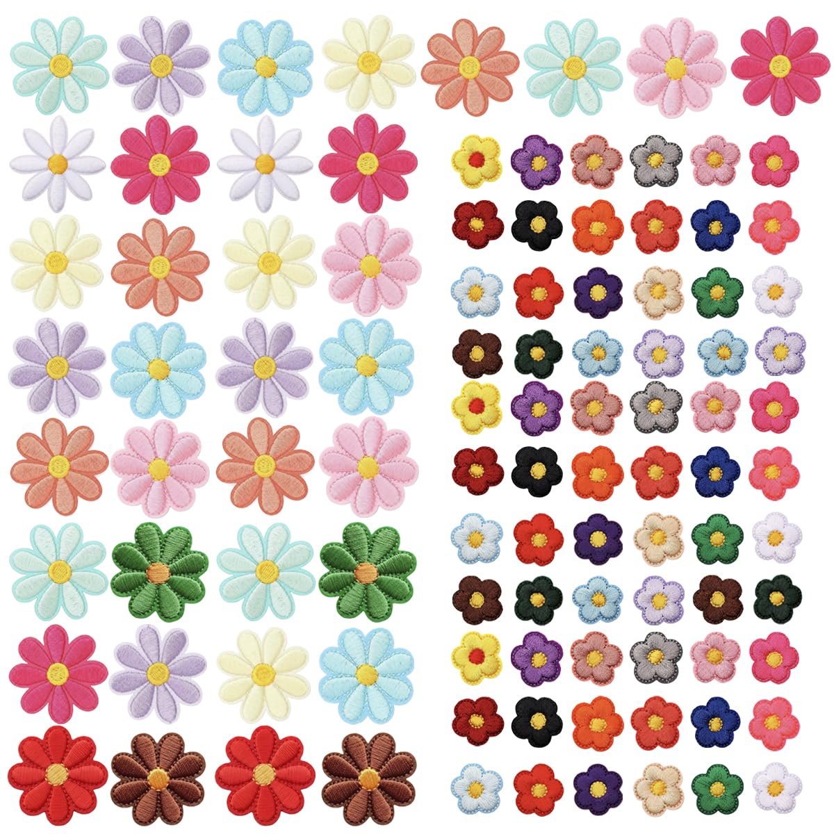 102 PCS Flower Iron on Patches, 22 Colors Mini Flower Embroidered Patches Sew on Decorative Patches Appliques Embellishments for DIY Craft, Clothing, Backpack, Hat and Jacke