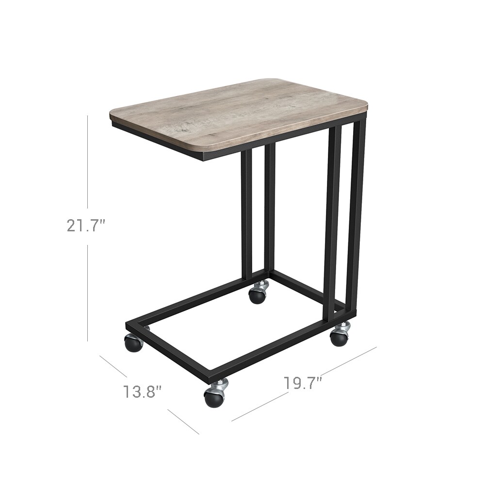 Greige Black C Shaped Side Table Sofa End Table With Wheels Steel Frame Particleboard Laptop Snack Table