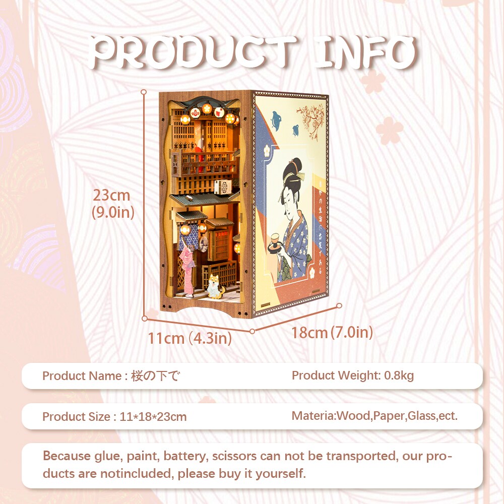 CUTEBEE Book Nook Kit Under the Sakura Tree DIY Miniature House Shelf Insert Decor Diorama Kit