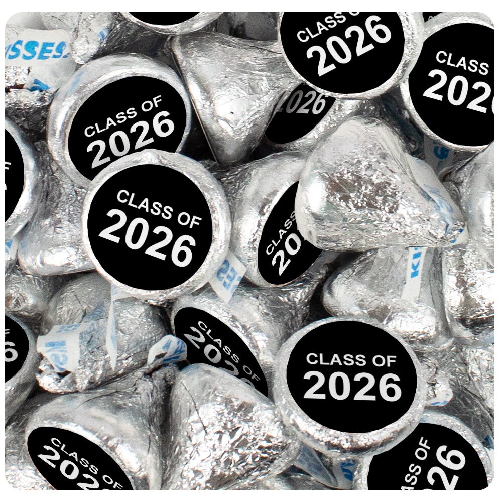 119ct Black Graduation Class of 2026 Wrapped Miniatures And Silver Stickered Kisses Chocolate Candy Mix For Grad Gifts, School Event Giveaways & Party Favors