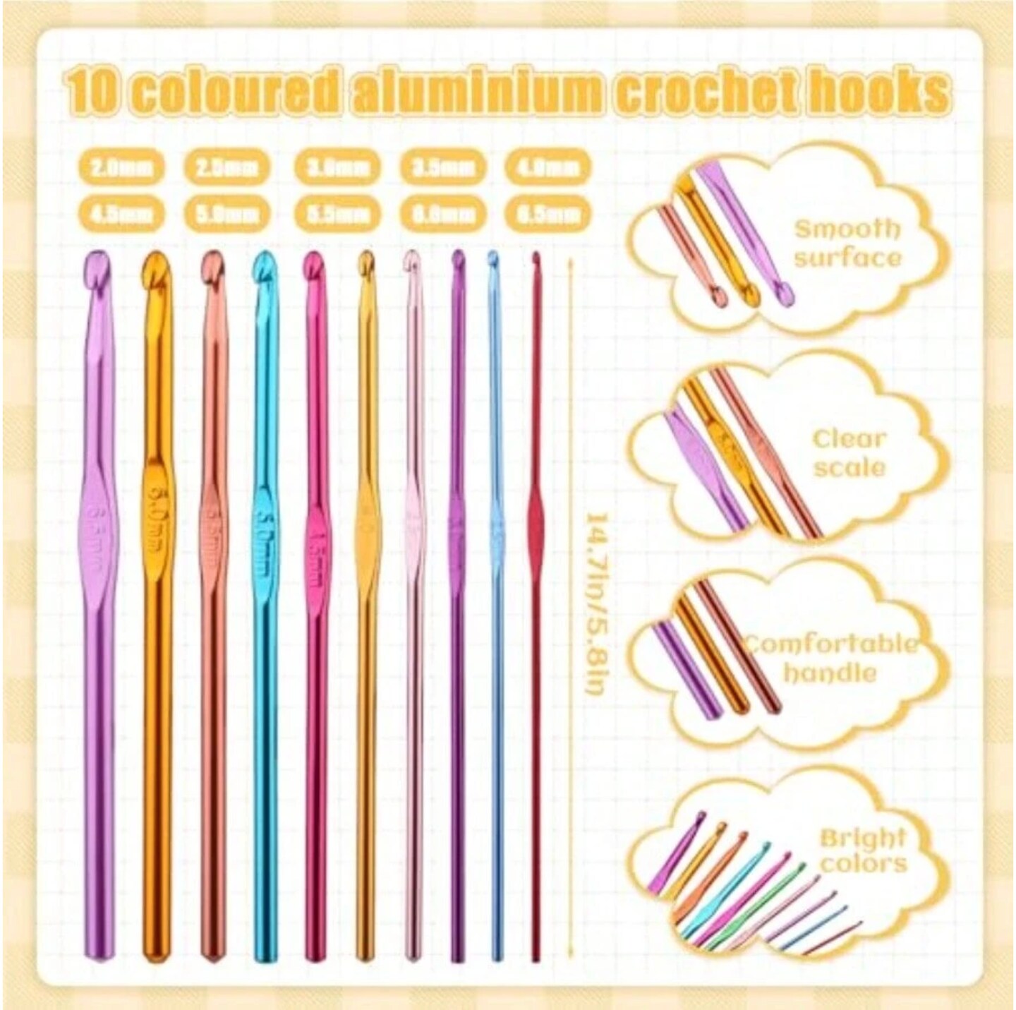 54-Pcs Crochet Hooks Set – 0.6mm to 6.5mm Aluminum Ergonomic Crochet Needles with Knitting Accessories – Complete Crochet Kit for Beginners & Pros – Soft Grip Yarn Hooks for Arthritic Hands