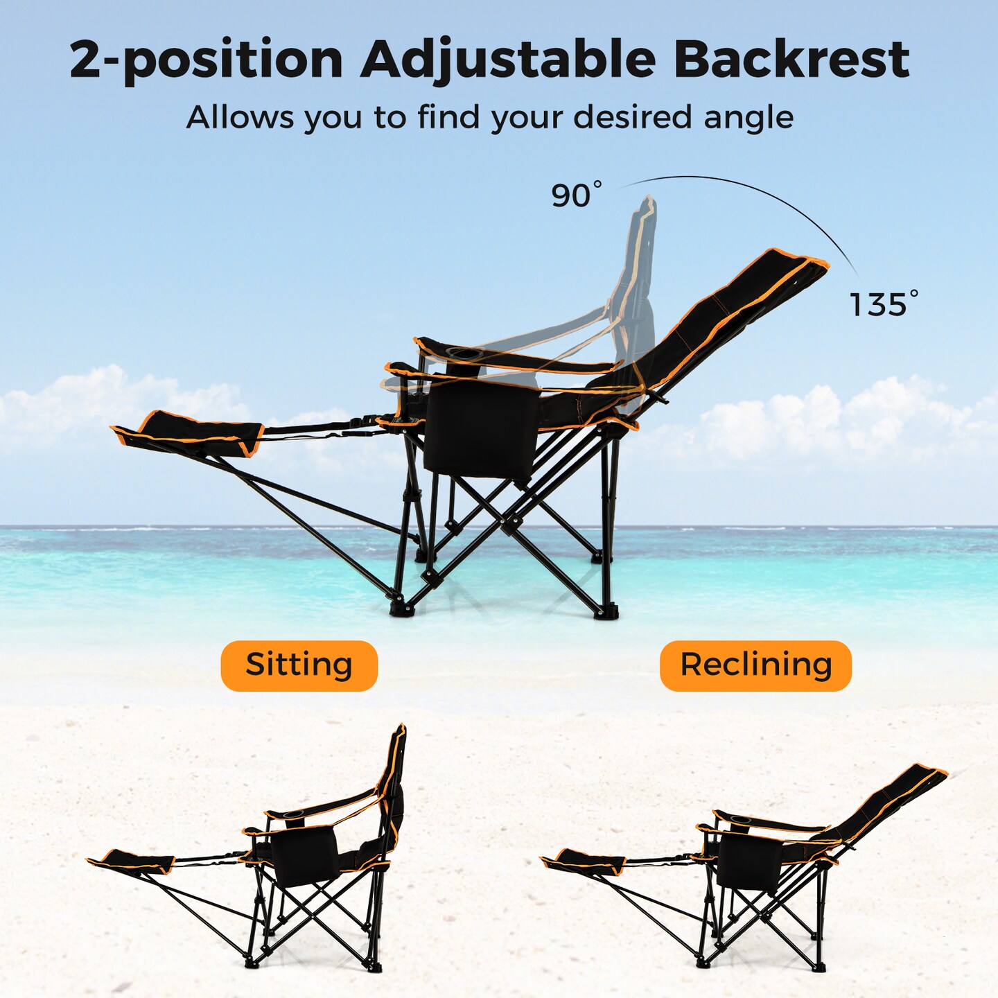 Camping Lounge Chair with Removable Footrest, Folding Chair for Camping Fishing