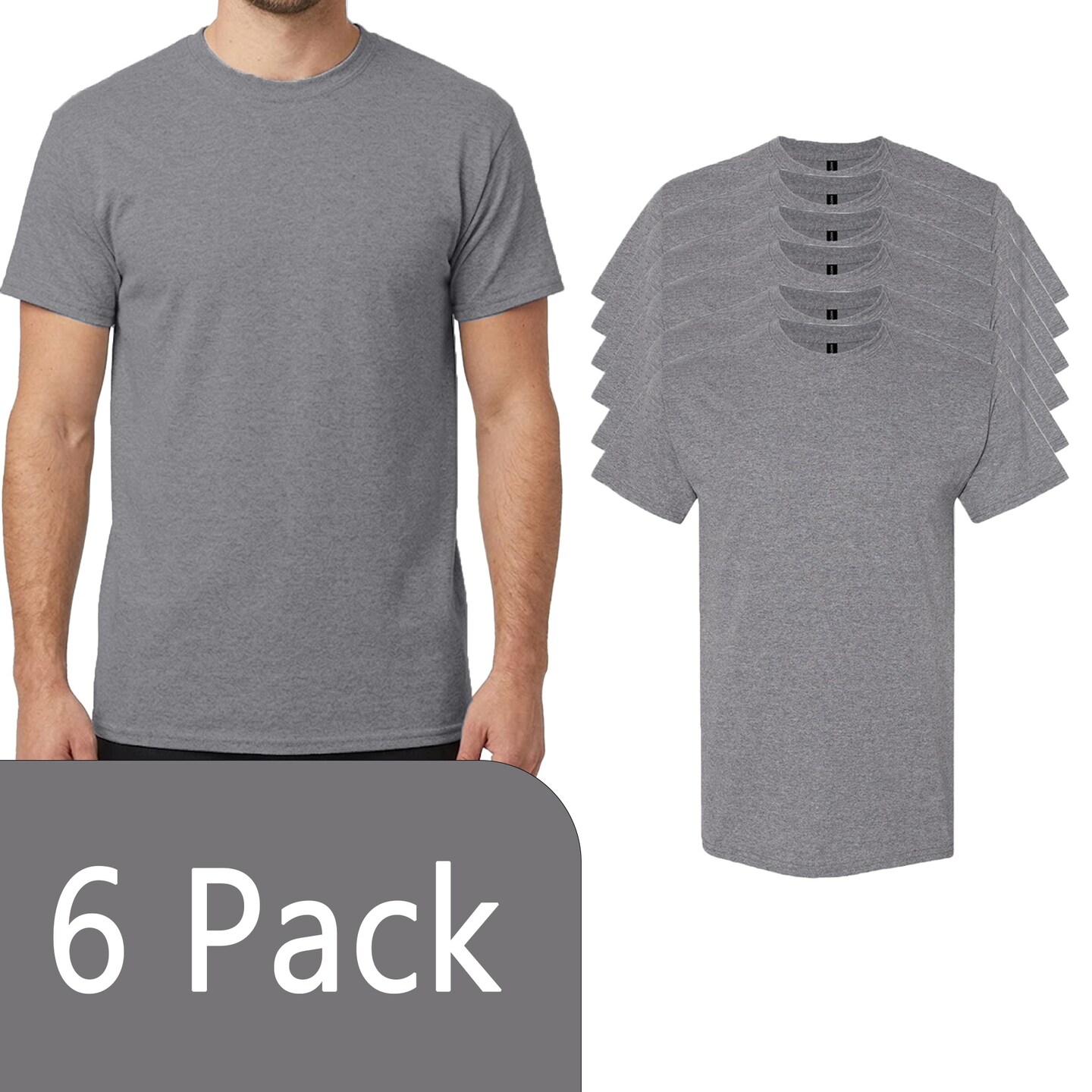 Gildan Heavy Cotton Crewneck T-Shirt Craft Bundle, Graphite Heather Unisex Short Sleeve Blanks for DIY Printing
