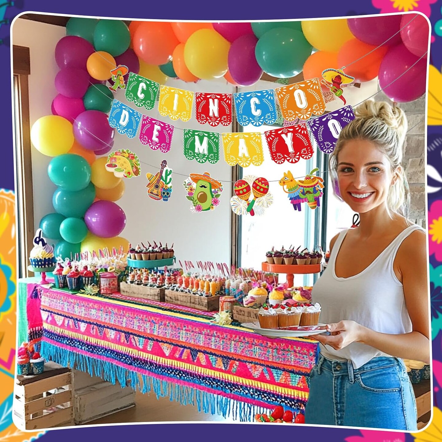 3 Pcs Cinco de Mayo Fiesta Banners – Mexican Party Hanging Garlands with Sombrero, Cactus, Donkey & Guitar – Colorful Mexican Fiesta Decorations for Birthday, Carnival & Mother's Day Card Making