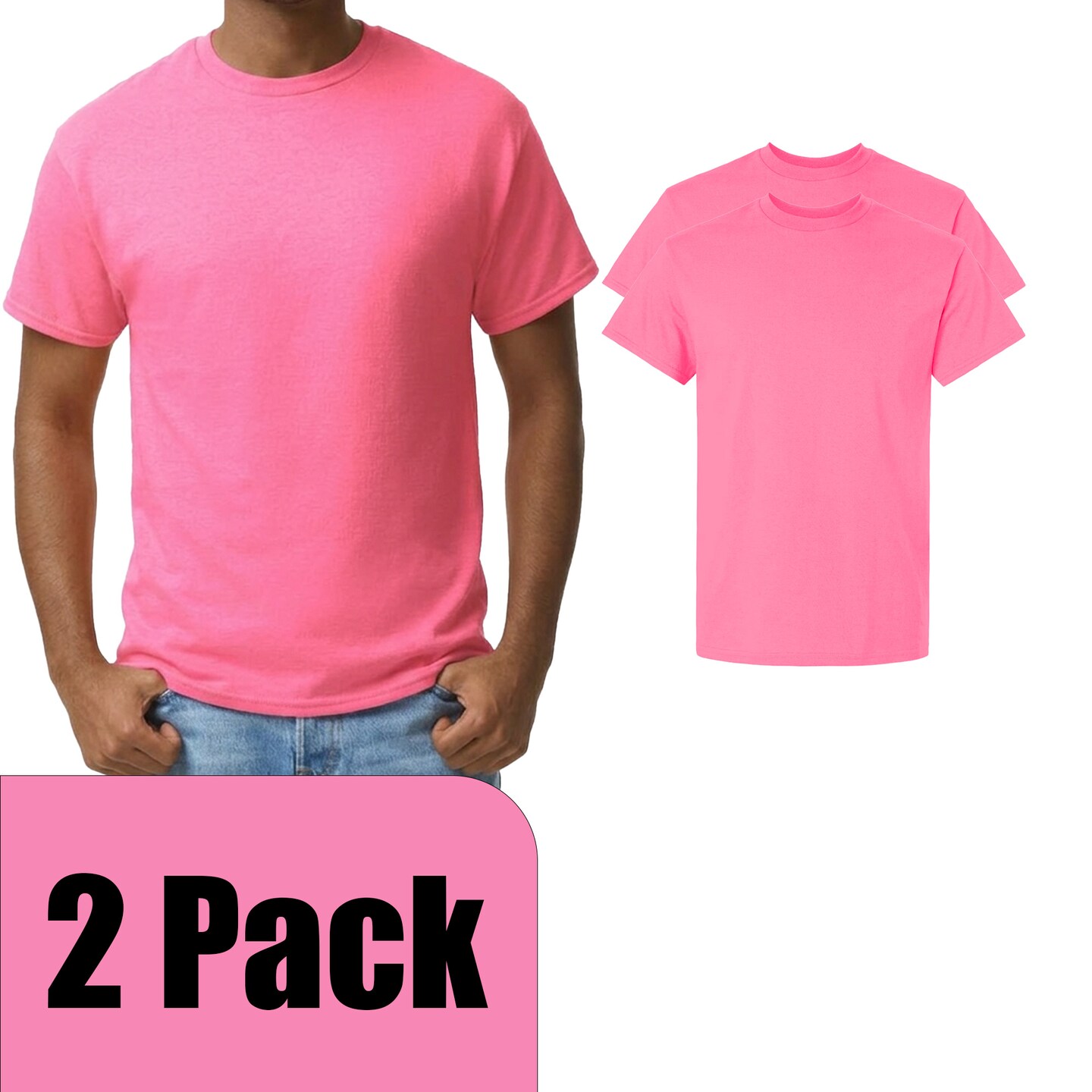 Gildan Men's Ultra Cotton Short Sleeve T-Shirt, Adult Safety Pink Color (2–14 Pack) Craft Bundle S-5XL