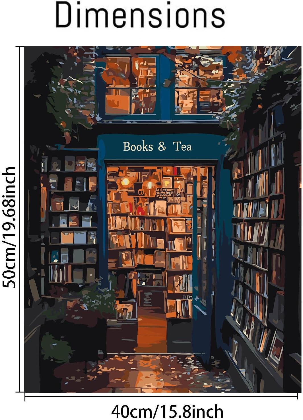 Paint By Number Books & Tea Acrylic Kit for Adults – DIY Canvas Painting Set for Home Decor, 15.8x19.7 Inch