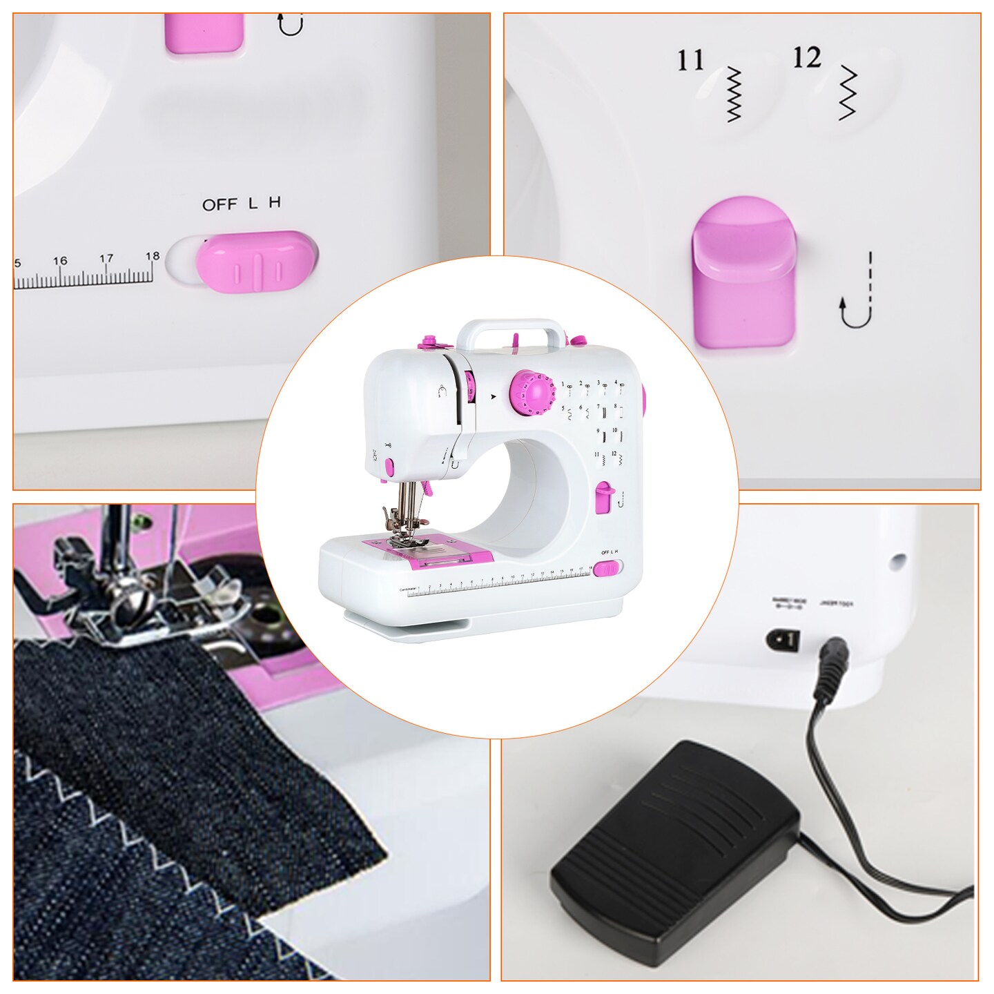 12 Stitches Portable Electric Sewing Machine, Mini Household Sewing Machine with Foot Pedal & Accessories for Beginners